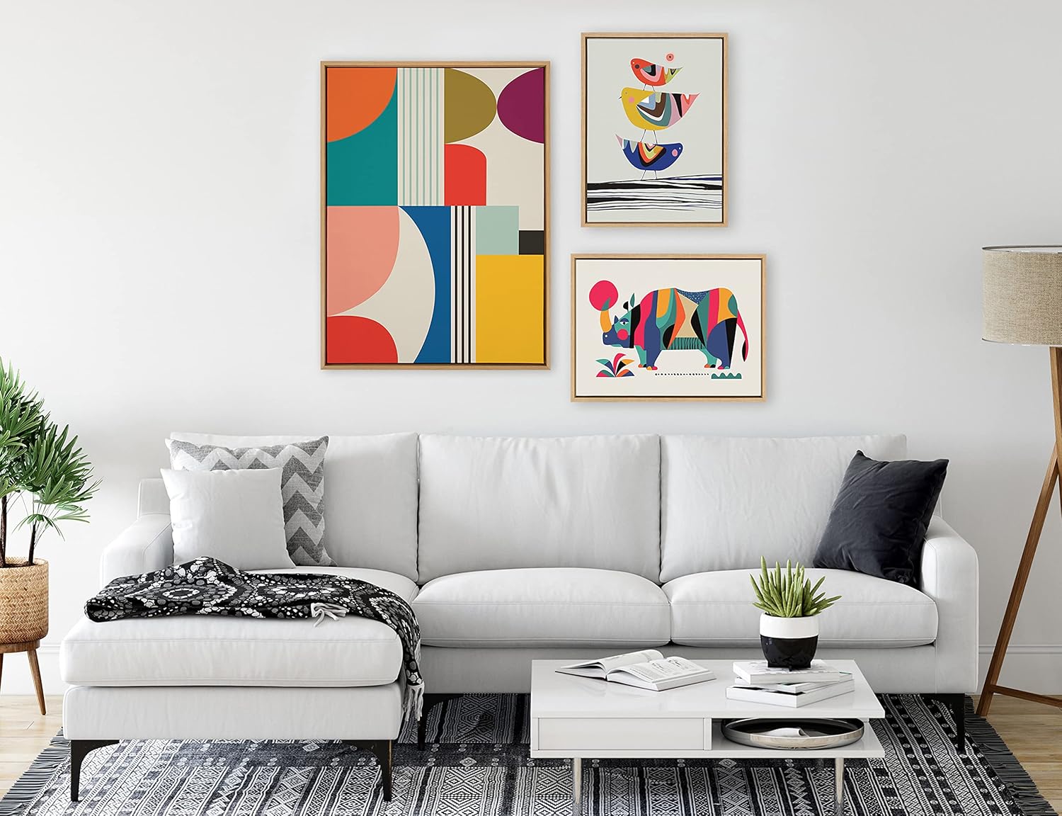 Kate and Laurel Sylvie Mid Century Modern Pattern Framed Canvas Wall Art by Rachel Lee of My Dream Wall 18x40 Brown Colorful Abstract Art Print for Home Wall DecorNatural