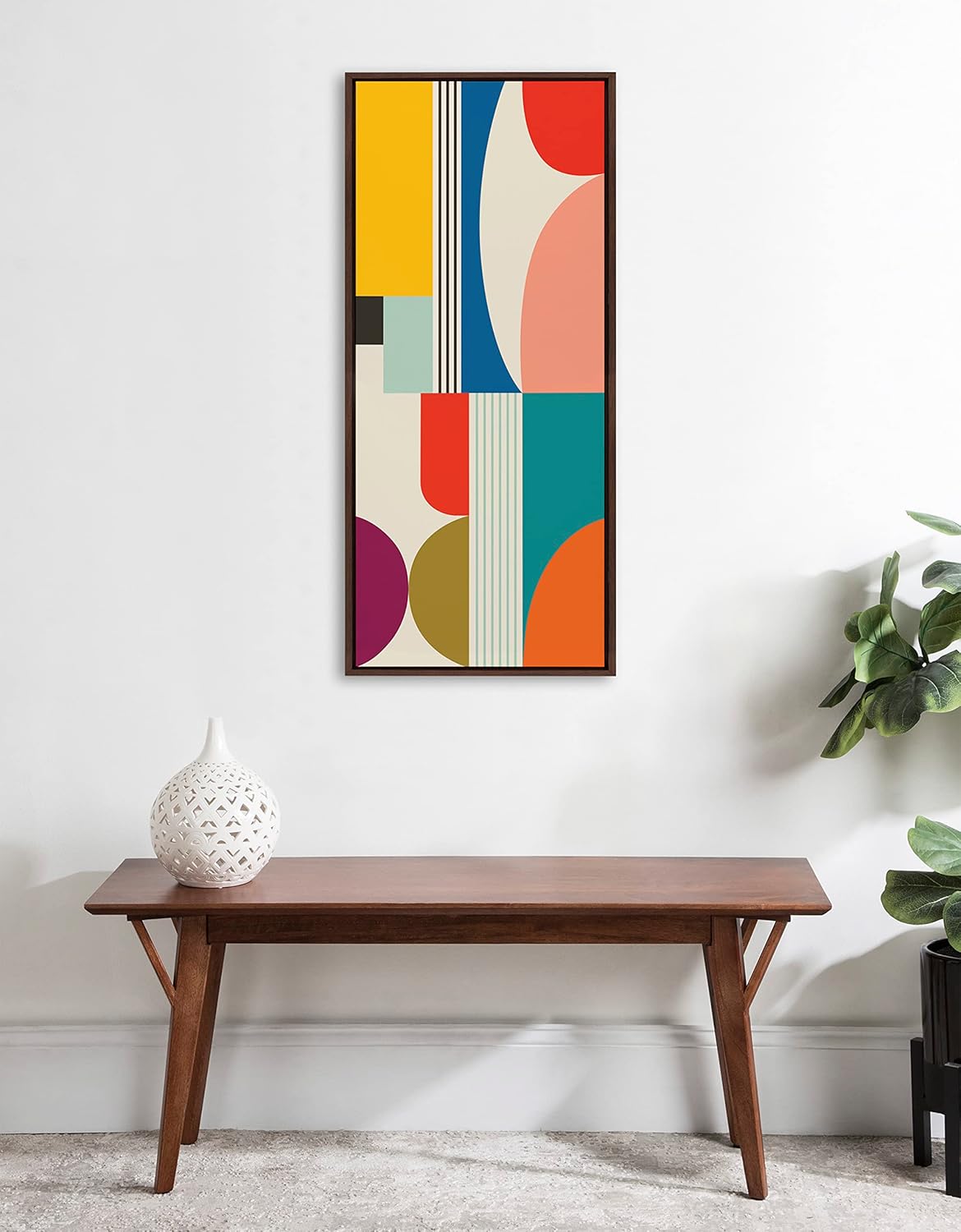 Kate and Laurel Sylvie Mid Century Modern Pattern Framed Canvas Wall Art by Rachel Lee of My Dream Wall 18x40 Brown Colorful Abstract Art Print for Home Wall DecorBrown