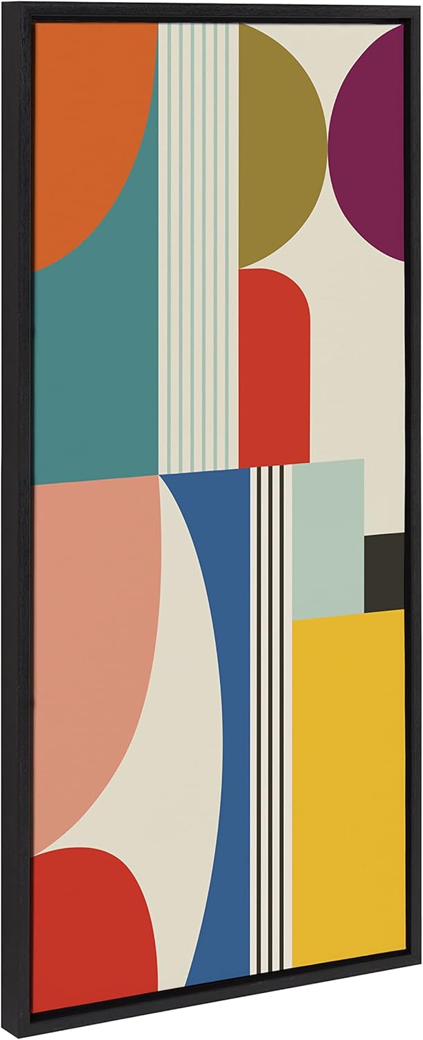 Kate and Laurel Sylvie Mid Century Modern Pattern Framed Canvas Wall Art by Rachel Lee of My Dream Wall 18x40 Brown Colorful Abstract Art Print for Home Wall DecorBlack