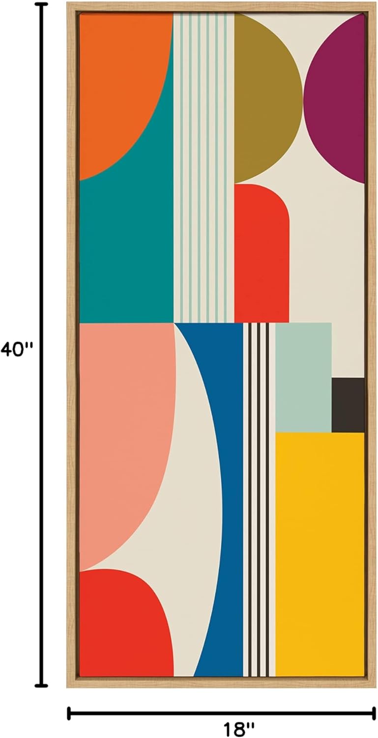 Kate and Laurel Sylvie Mid Century Modern Pattern Framed Canvas Wall Art by Rachel Lee of My Dream Wall 18x40 Brown Colorful Abstract Art Print for Home Wall DecorNatural
