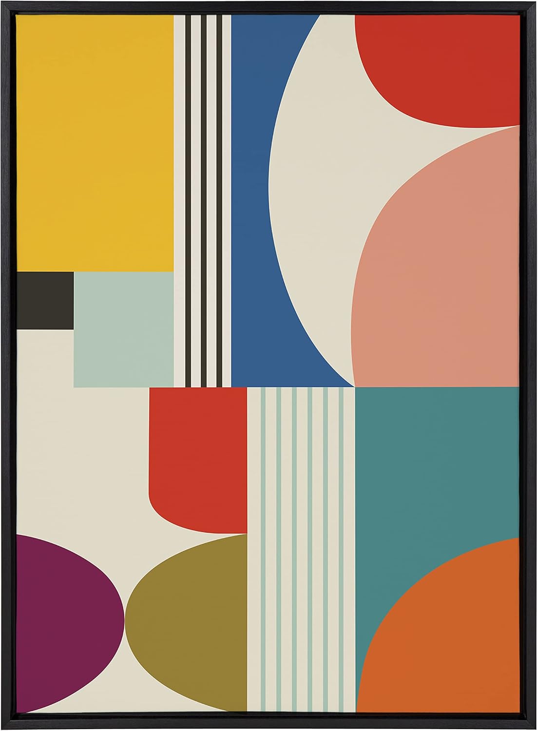 Kate and Laurel Sylvie Mid Century Modern Pattern Framed Canvas Wall Art by Rachel Lee of My Dream Wall 18x40 Brown Colorful Abstract Art Print for Home Wall DecorBlack