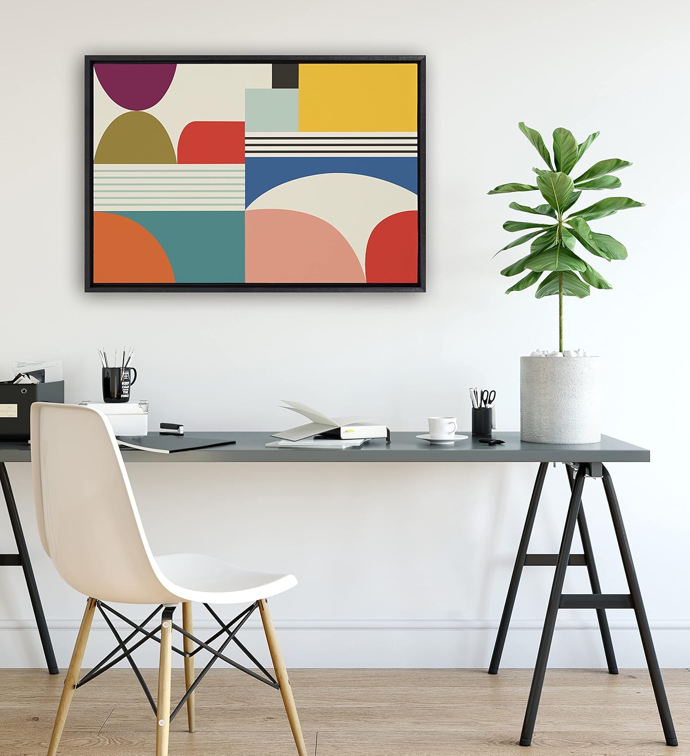 Kate and Laurel Sylvie Mid Century Modern Pattern Framed Canvas Wall Art by Rachel Lee of My Dream Wall 18x40 Brown Colorful Abstract Art Print for Home Wall DecorBlack