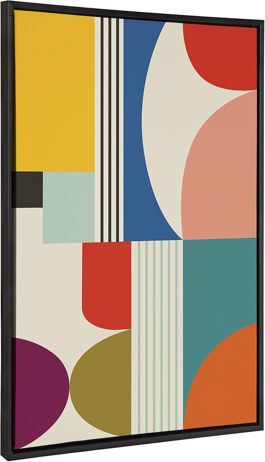 Kate and Laurel Sylvie Mid Century Modern Pattern Framed Canvas Wall Art by Rachel Lee of My Dream Wall 18x40 Brown Colorful Abstract Art Print for Home Wall DecorBlack