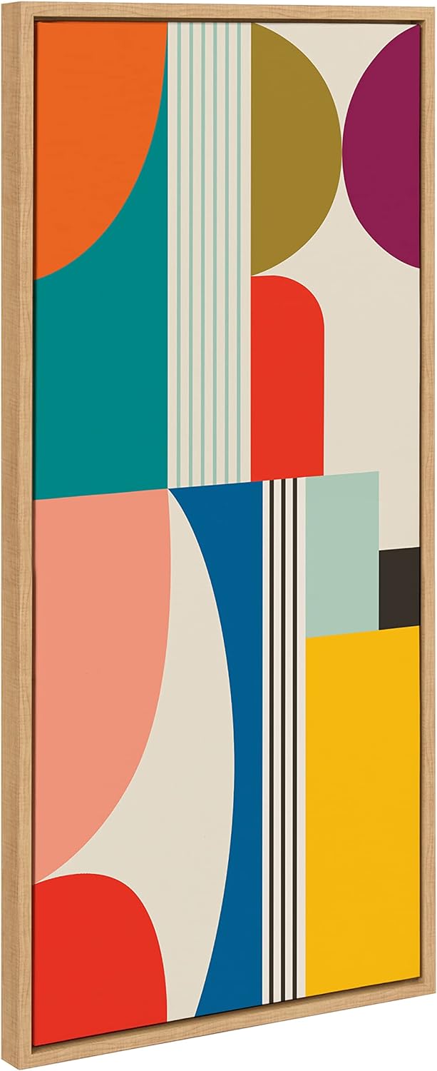 Kate and Laurel Sylvie Mid Century Modern Pattern Framed Canvas Wall Art by Rachel Lee of My Dream Wall 18x40 Brown Colorful Abstract Art Print for Home Wall DecorNatural
