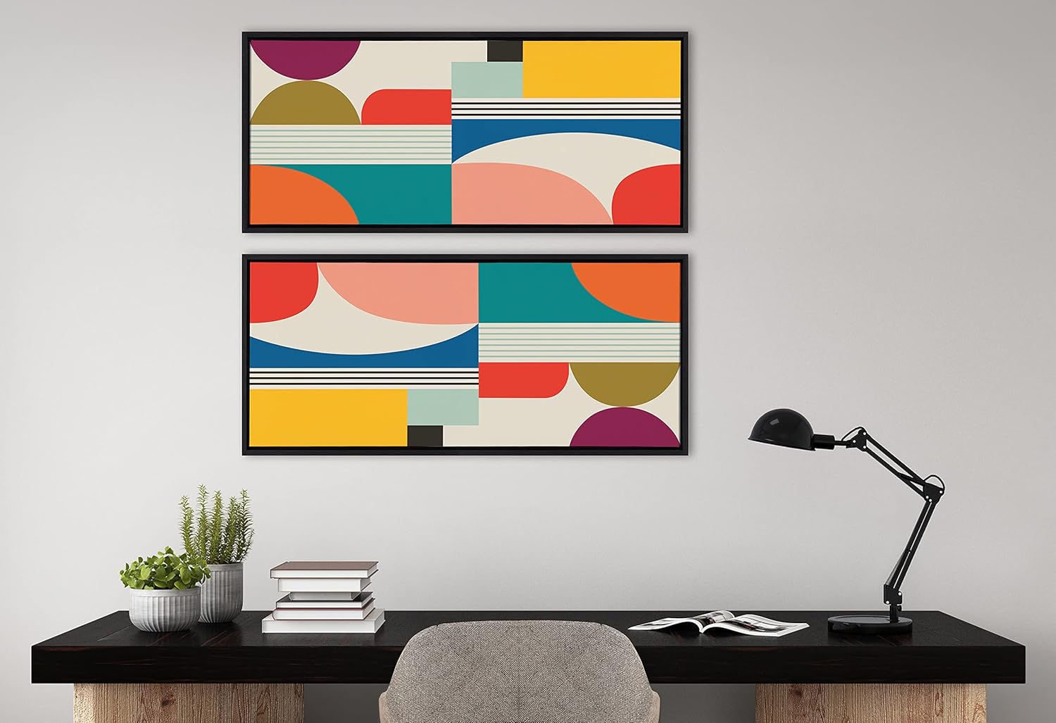 Kate and Laurel Sylvie Mid Century Modern Pattern Framed Canvas Wall Art by Rachel Lee of My Dream Wall 18x40 Brown Colorful Abstract Art Print for Home Wall DecorBlack