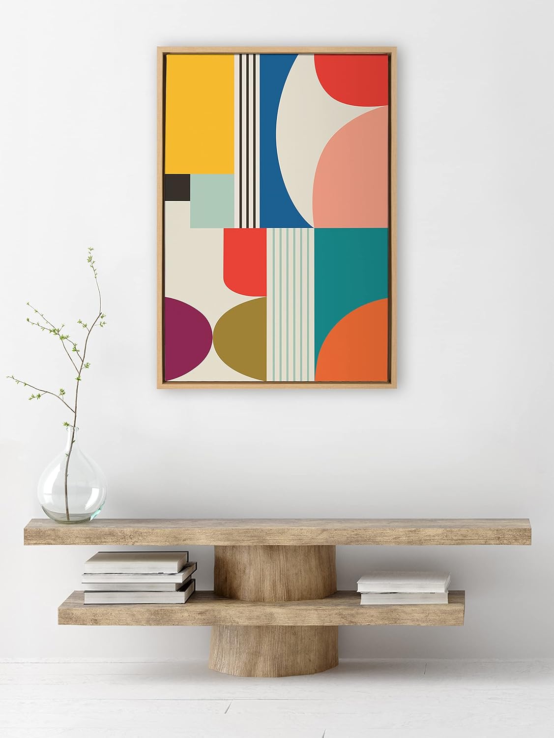 Kate and Laurel Sylvie Mid Century Modern Pattern Framed Canvas Wall Art by Rachel Lee of My Dream Wall 18x40 Brown Colorful Abstract Art Print for Home Wall DecorNatural