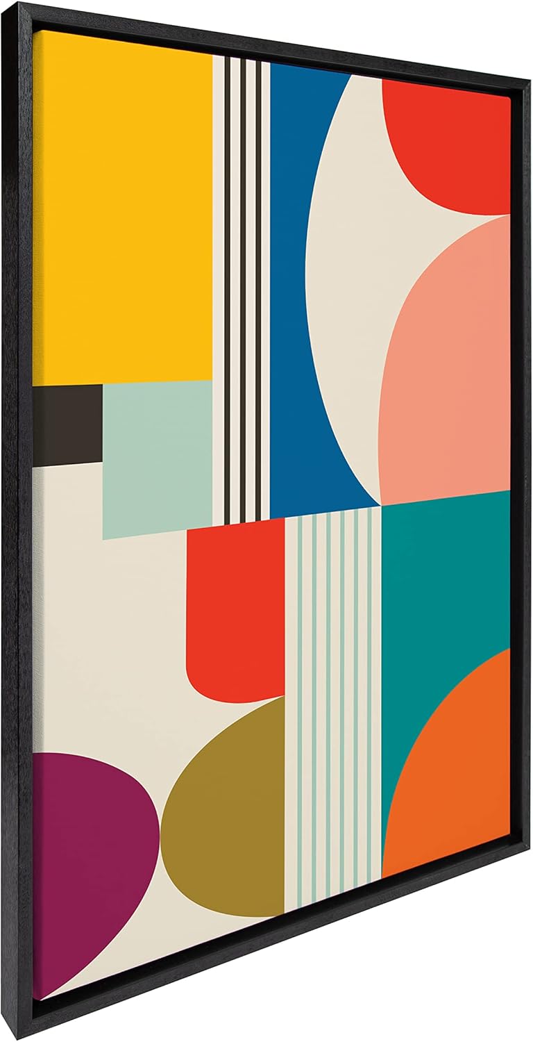 Kate and Laurel Sylvie Mid Century Modern Pattern Framed Canvas Wall Art by Rachel Lee of My Dream Wall 18x40 Brown Colorful Abstract Art Print for Home Wall DecorBlack