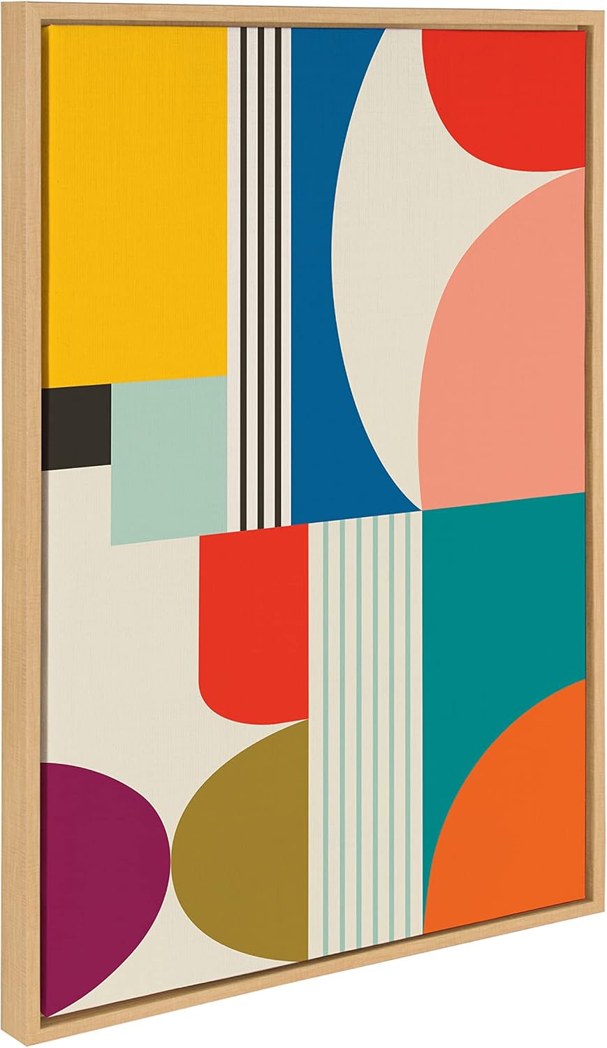Kate and Laurel Sylvie Mid Century Modern Pattern Framed Canvas Wall Art by Rachel Lee of My Dream Wall 18x40 Brown Colorful Abstract Art Print for Home Wall DecorNatural