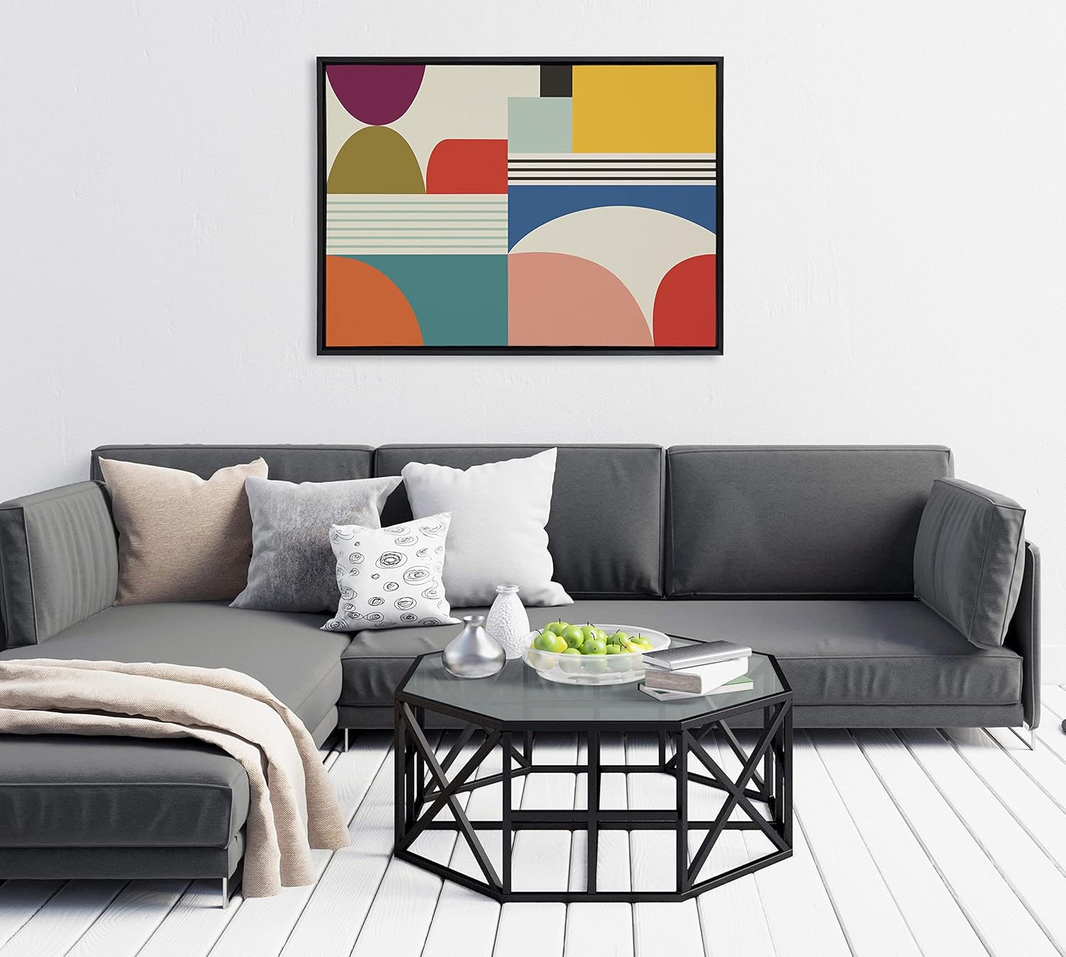 Kate and Laurel Sylvie Mid Century Modern Pattern Framed Canvas Wall Art by Rachel Lee of My Dream Wall 18x40 Brown Colorful Abstract Art Print for Home Wall DecorBlack