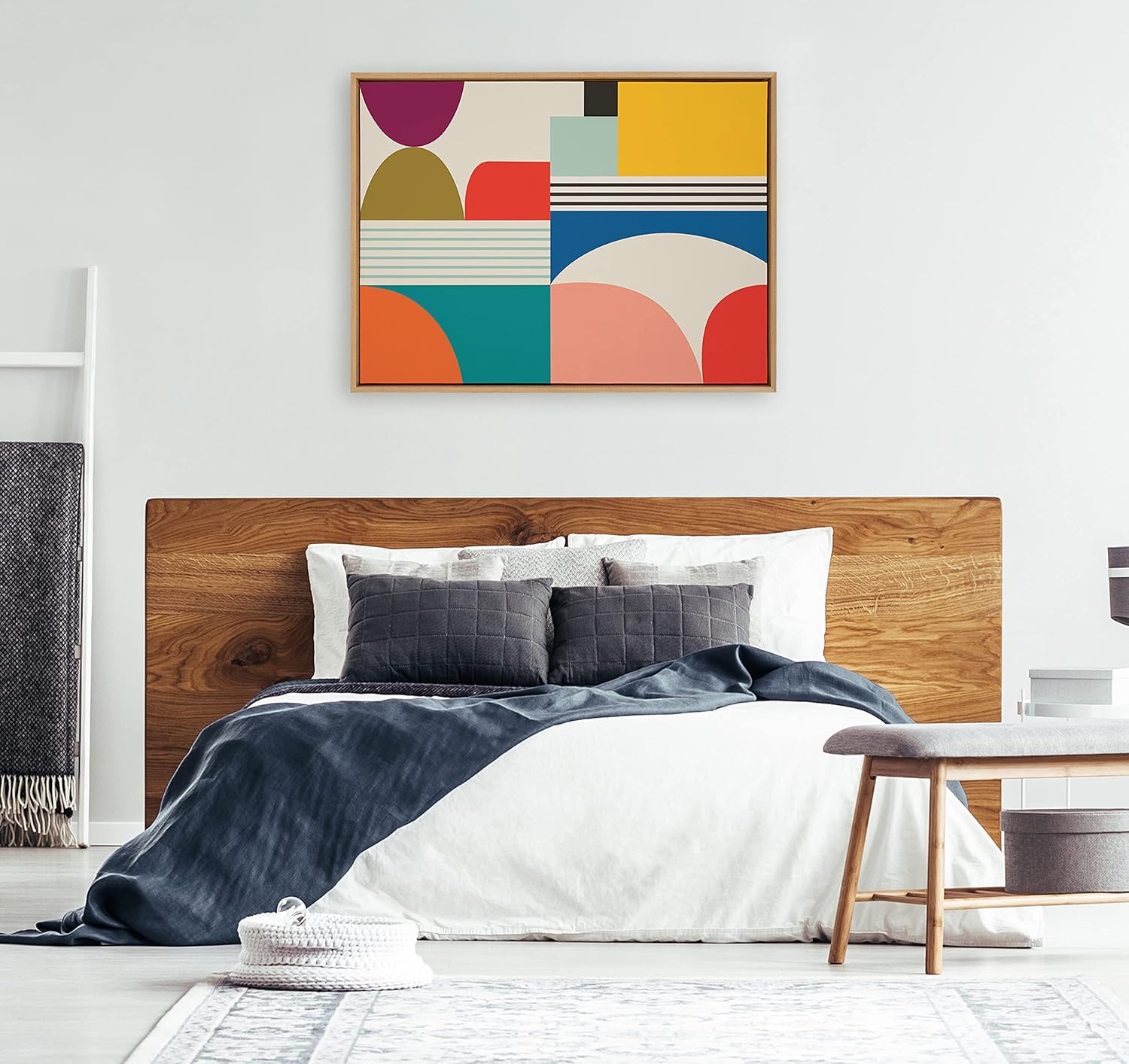 Kate and Laurel Sylvie Mid Century Modern Pattern Framed Canvas Wall Art by Rachel Lee of My Dream Wall 18x40 Brown Colorful Abstract Art Print for Home Wall DecorNatural