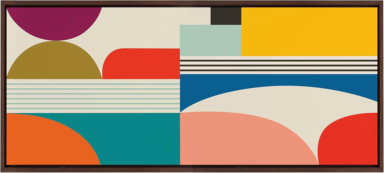 Kate and Laurel Sylvie Mid Century Modern Pattern Framed Canvas Wall Art by Rachel Lee of My Dream Wall 18x40 Brown Colorful Abstract Art Print for Home Wall DecorBrown