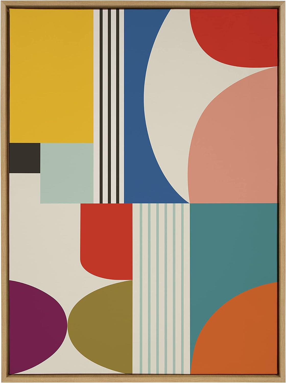 Kate and Laurel Sylvie Mid Century Modern Pattern Framed Canvas Wall Art by Rachel Lee of My Dream Wall 18x40 Brown Colorful Abstract Art Print for Home Wall DecorNatural