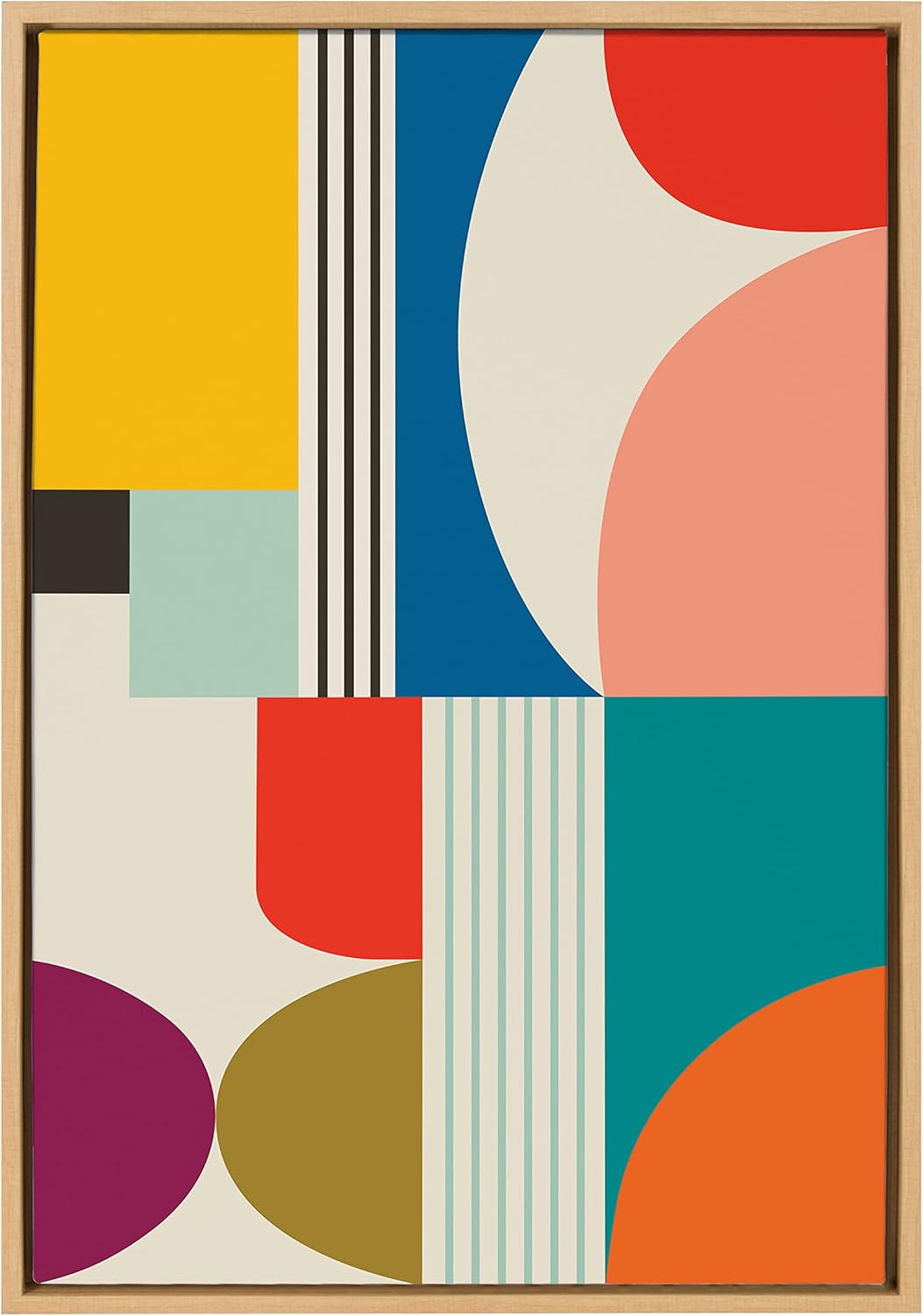 Kate and Laurel Sylvie Mid Century Modern Pattern Framed Canvas Wall Art by Rachel Lee of My Dream Wall 18x40 Brown Colorful Abstract Art Print for Home Wall DecorNatural