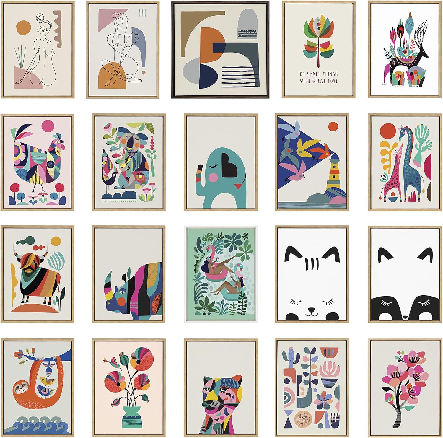 Kate and Laurel Sylvie MidCentury Modern Pattern 14 Framed Canvas Wall Art Home Decor by Rachel Lee of My Dream Wall 18x40 Natural Colorful Abstract Shape Pattern Art for Wall