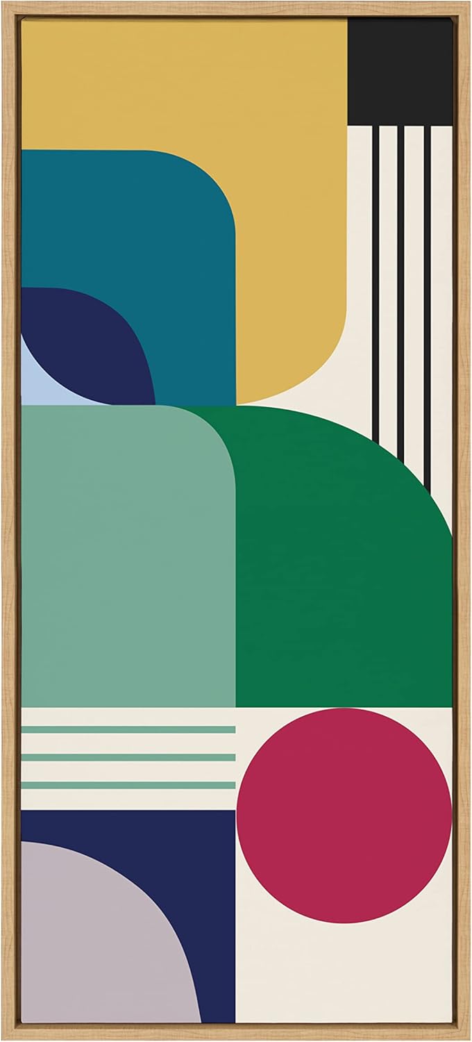 Kate and Laurel Sylvie MidCentury Modern Pattern 14 Framed Canvas Wall Art Home Decor by Rachel Lee of My Dream Wall 18x40 Natural Colorful Abstract Shape Pattern Art for Wall