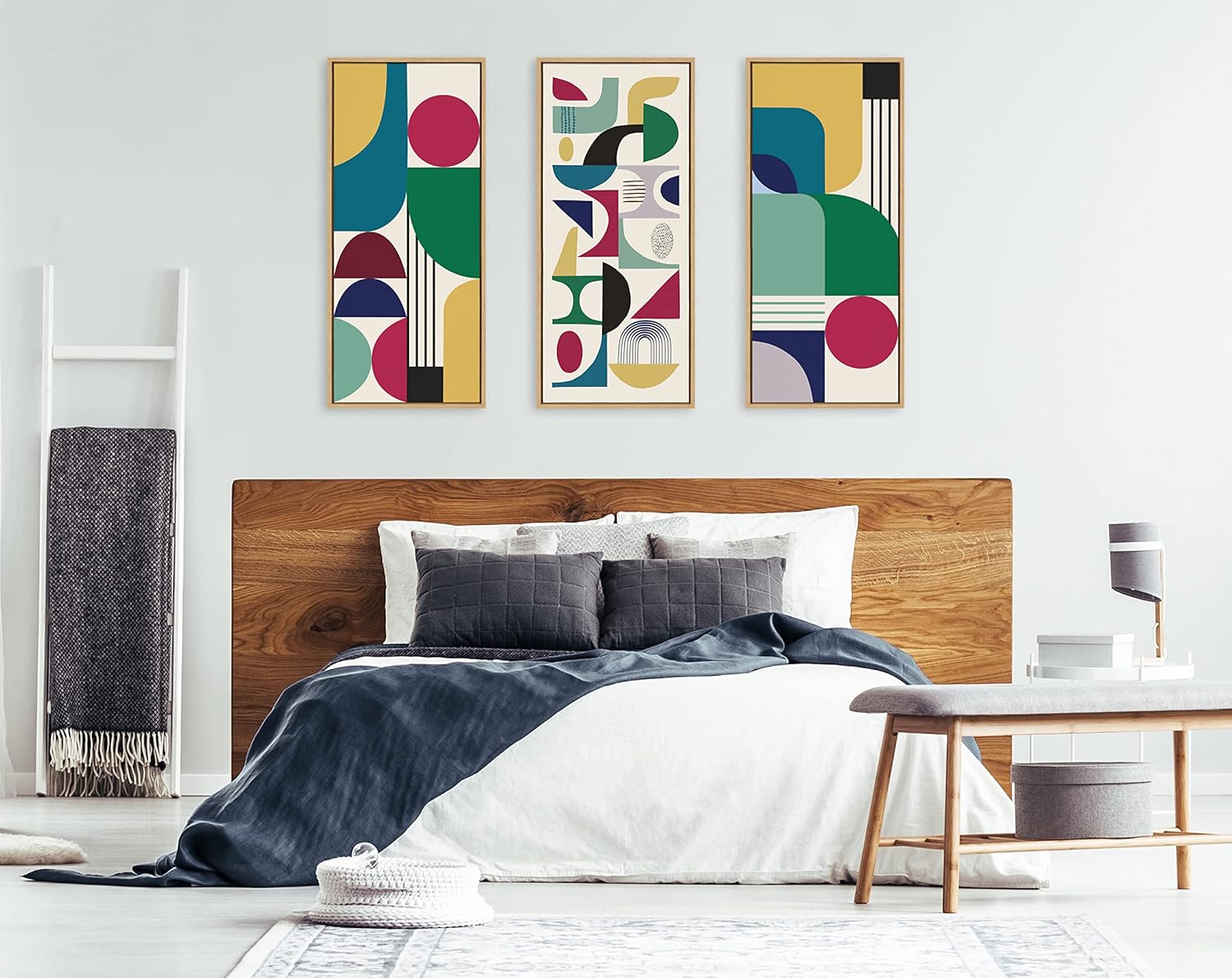 Kate and Laurel Sylvie MidCentury Modern Pattern 14 Framed Canvas Wall Art Home Decor by Rachel Lee of My Dream Wall 18x40 Natural Colorful Abstract Shape Pattern Art for Wall