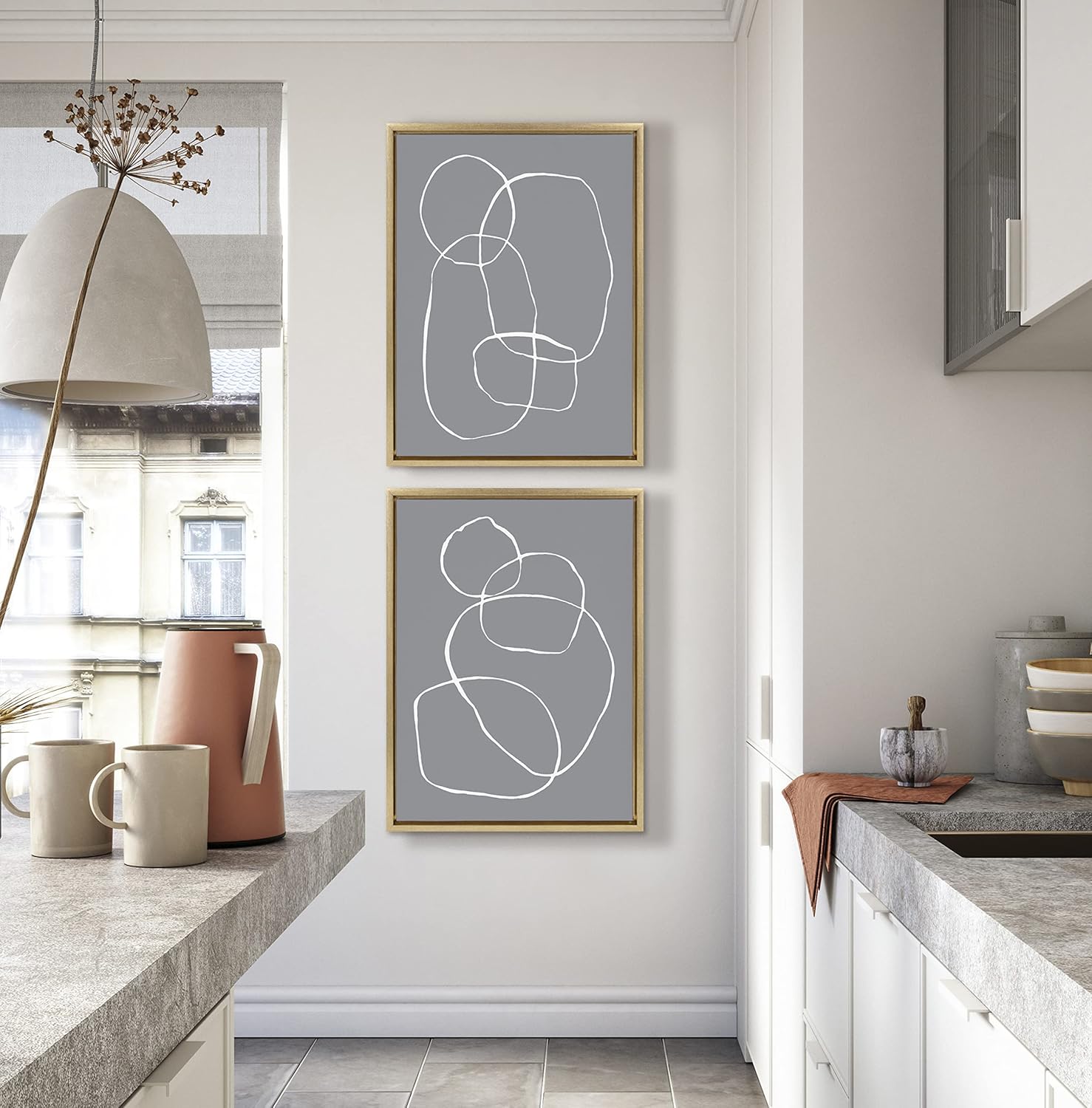 Kate and Laurel Sylvie Modern Circles Gray Framed Canvas Wall Art Set by Teju Reval of SnazzyHues 2 Piece 18x24 Gold Decorative Modern Art for WallGold