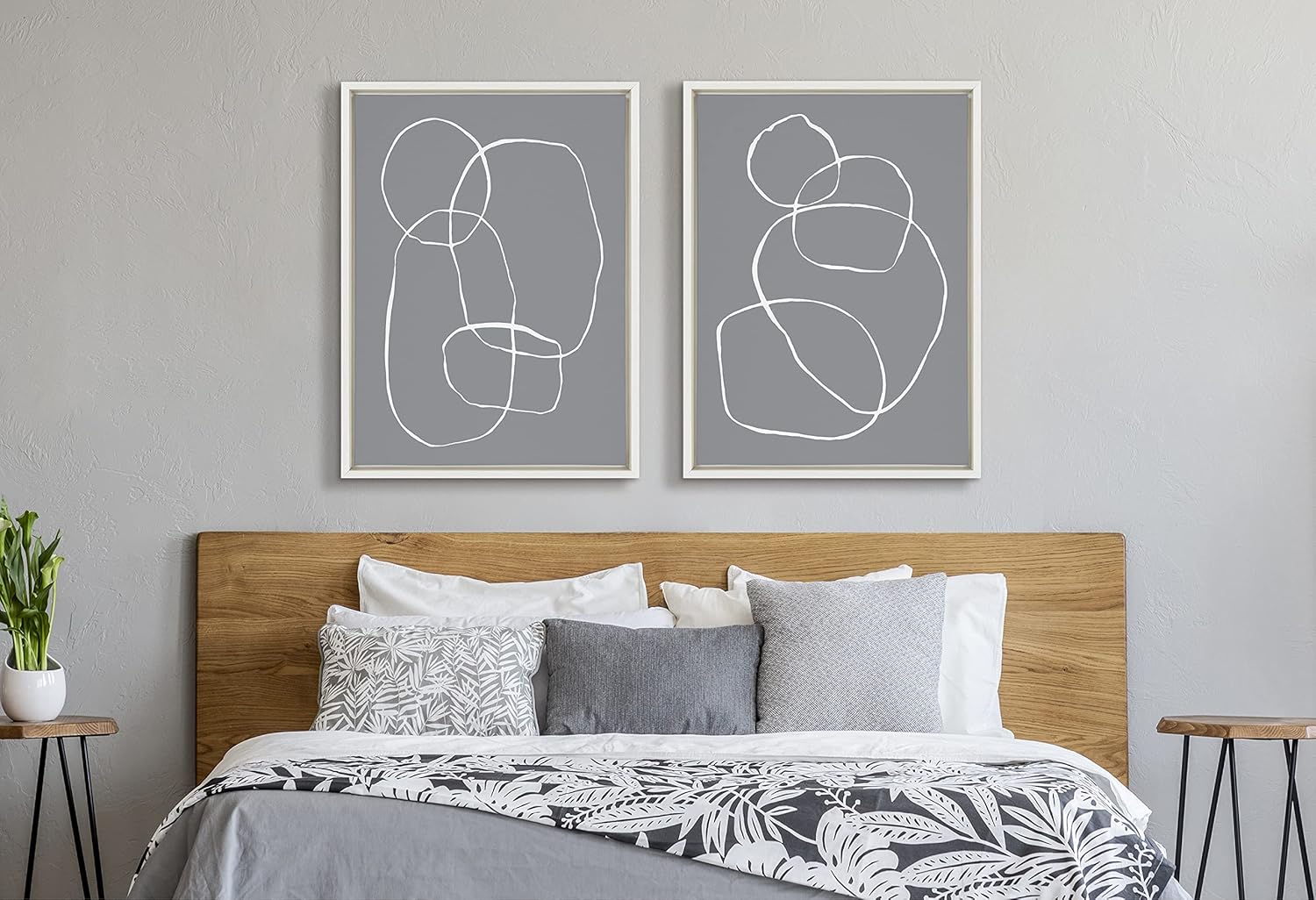 Kate and Laurel Sylvie Modern Circles Gray Framed Canvas Wall Art Set by Teju Reval of SnazzyHues 2 Piece 18x24 Gold Decorative Modern Art for WallWhite