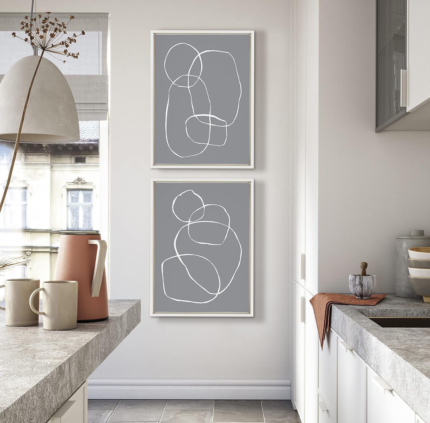 Kate and Laurel Sylvie Modern Circles Gray Framed Canvas Wall Art Set by Teju Reval of SnazzyHues 2 Piece 18x24 Gold Decorative Modern Art for WallWhite