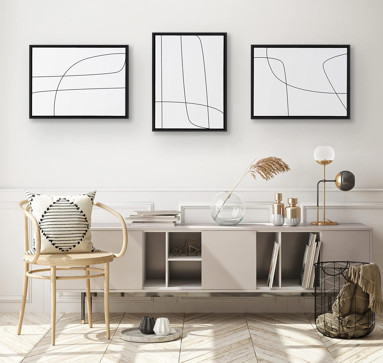 Kate and Laurel Sylvie Modern Line Abstract Black and White Framed Canvas Wall Art Set by The Creative Bunch Studio 3 Piece Set 18x24 Black Decorative Abstract Wall DcorBlack