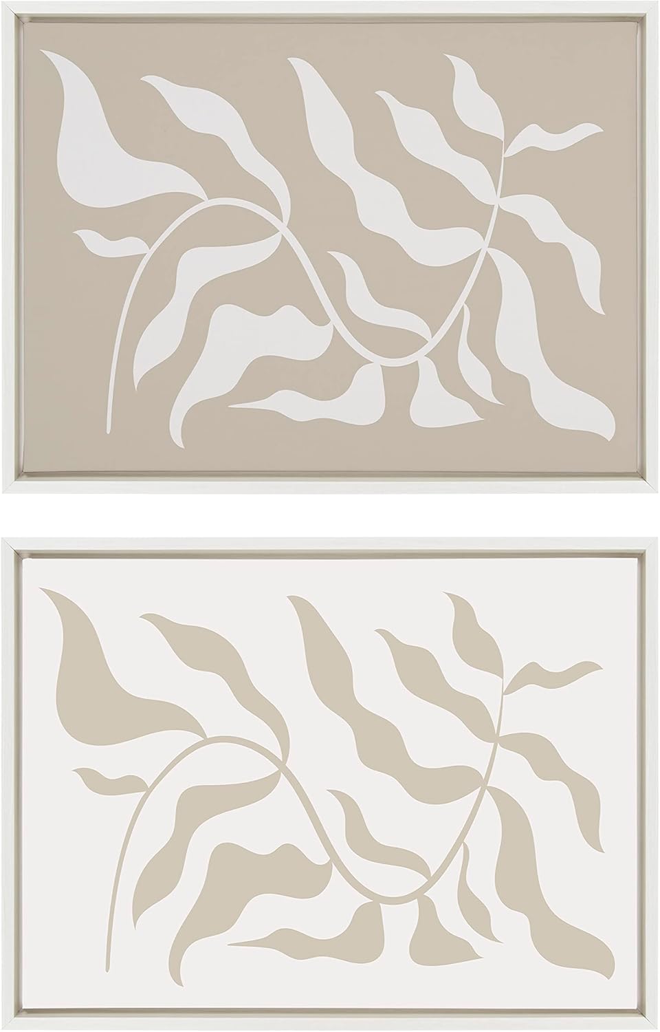 Kate and Laurel Sylvie Modern Matisse Inspired Botanical White on Beige and Beige on White Framed Canvas Set by The Creative Bunch Studio 2 Piece Set 18x24 White Modern Neutral Beige Wall Dcor Set
