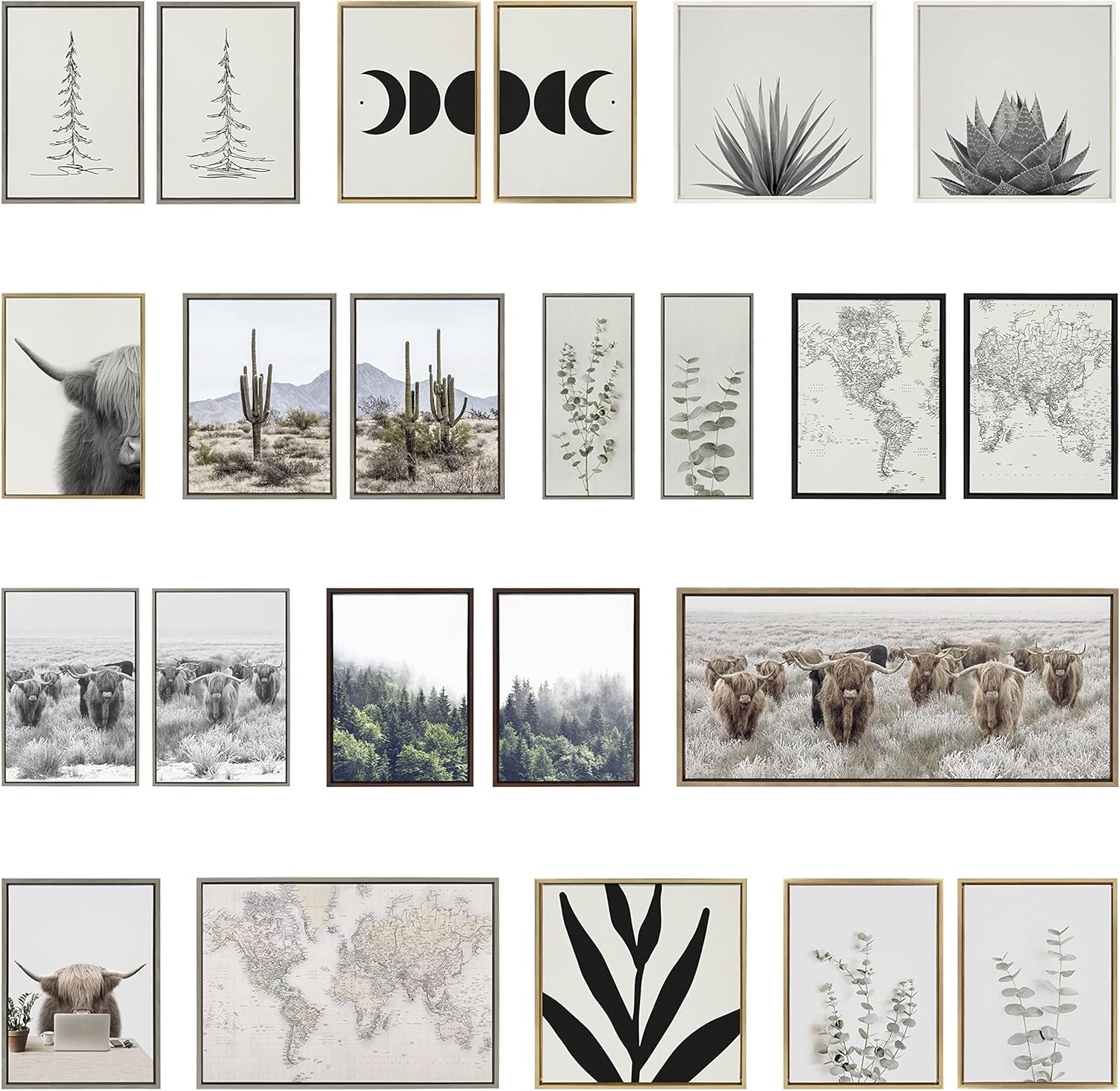 Kate and Laurel Sylvie Modern Matisse Inspired Botanical White on Beige and Beige on White Framed Canvas Set by The Creative Bunch Studio 2 Piece Set 18x24 White Modern Neutral Beige Wall Dcor Set