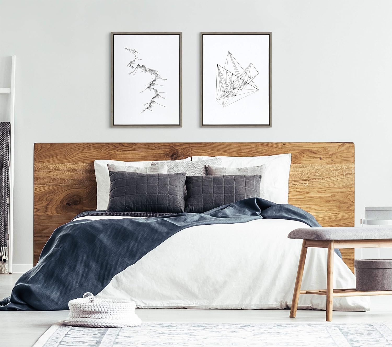 Kate and Laurel Sylvie Mountains Framed Canvas Wall Art by Viola Kreczmer 18x24 Natural Black and White Nature Art for WallGrey