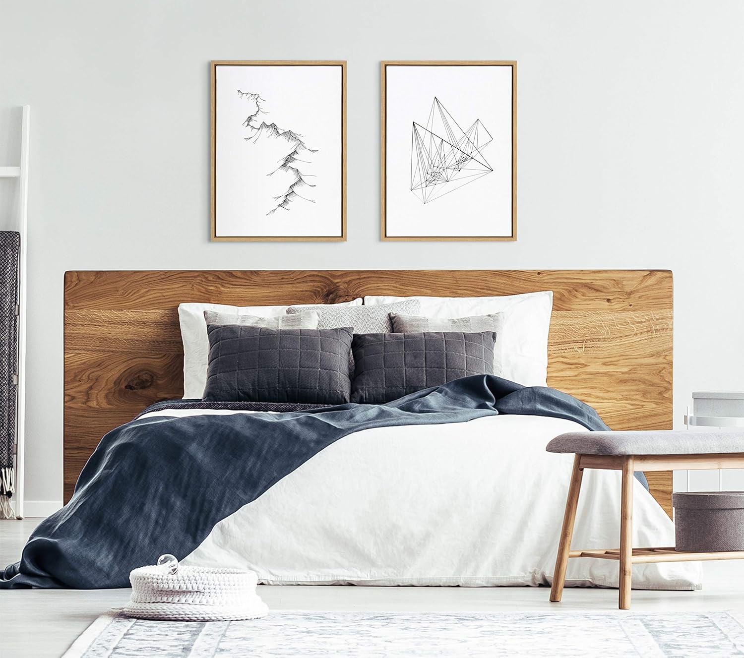 Kate and Laurel Sylvie Mountains Framed Canvas Wall Art by Viola Kreczmer 18x24 Natural Black and White Nature Art for WallNatural