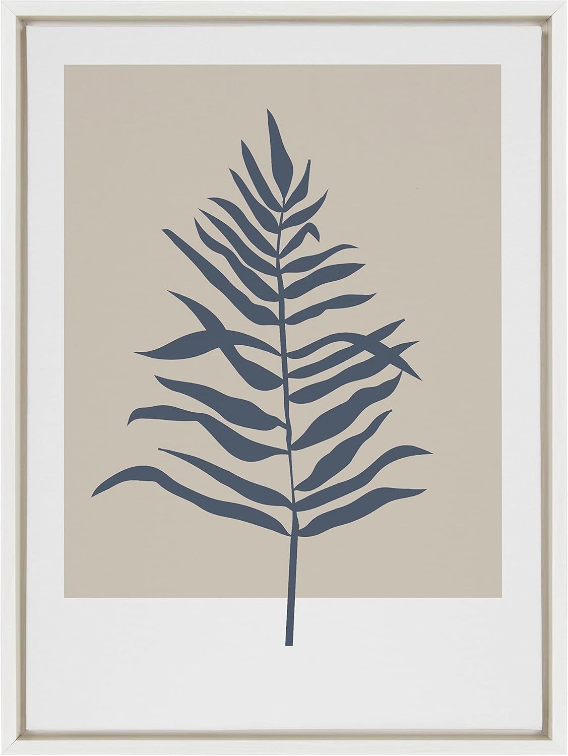 Kate and Laurel Sylvie Muted Tan and Blue Colorblock Botanical Fern Framed Canvas Wall Art by The Creative Bunch Studio 18x24 White Decorative Simple Plant Art for WallWhite