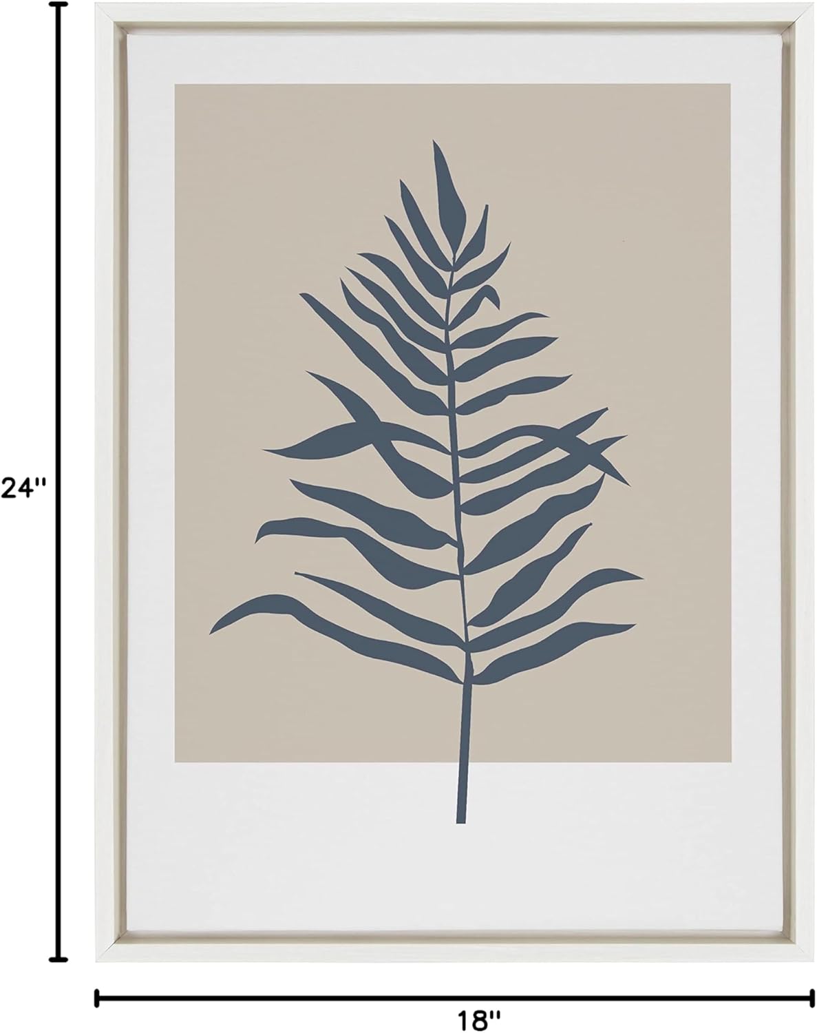 Kate and Laurel Sylvie Muted Tan and Blue Colorblock Botanical Fern Framed Canvas Wall Art by The Creative Bunch Studio 18x24 White Decorative Simple Plant Art for WallWhite