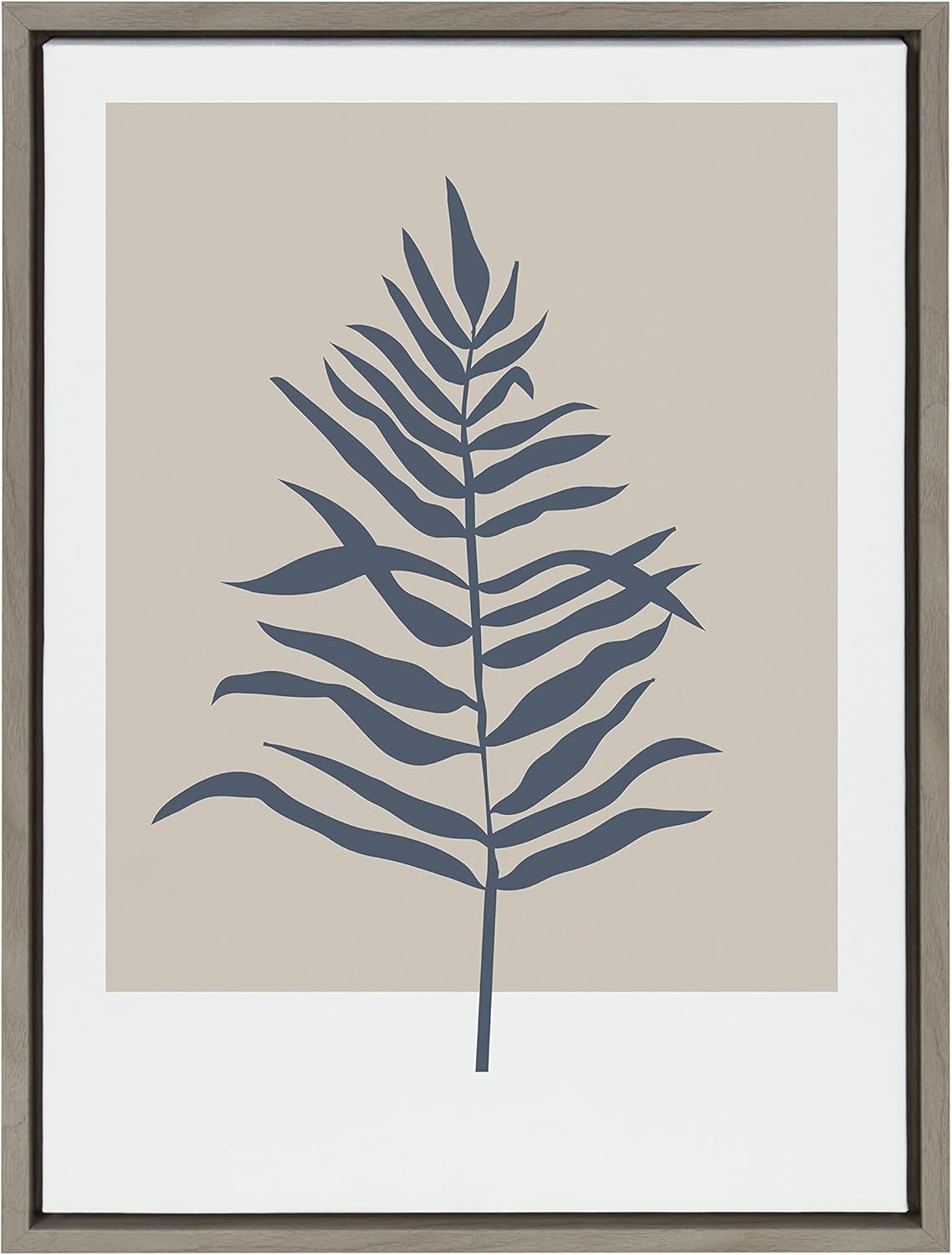 Kate and Laurel Sylvie Muted Tan and Blue Colorblock Botanical Fern Framed Canvas Wall Art by The Creative Bunch Studio 18x24 White Decorative Simple Plant Art for WallGray