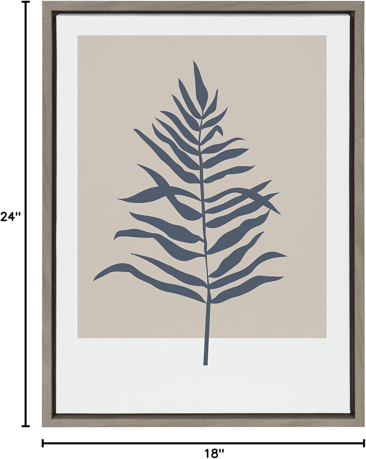 Kate and Laurel Sylvie Muted Tan and Blue Colorblock Botanical Fern Framed Canvas Wall Art by The Creative Bunch Studio 18x24 White Decorative Simple Plant Art for WallGray
