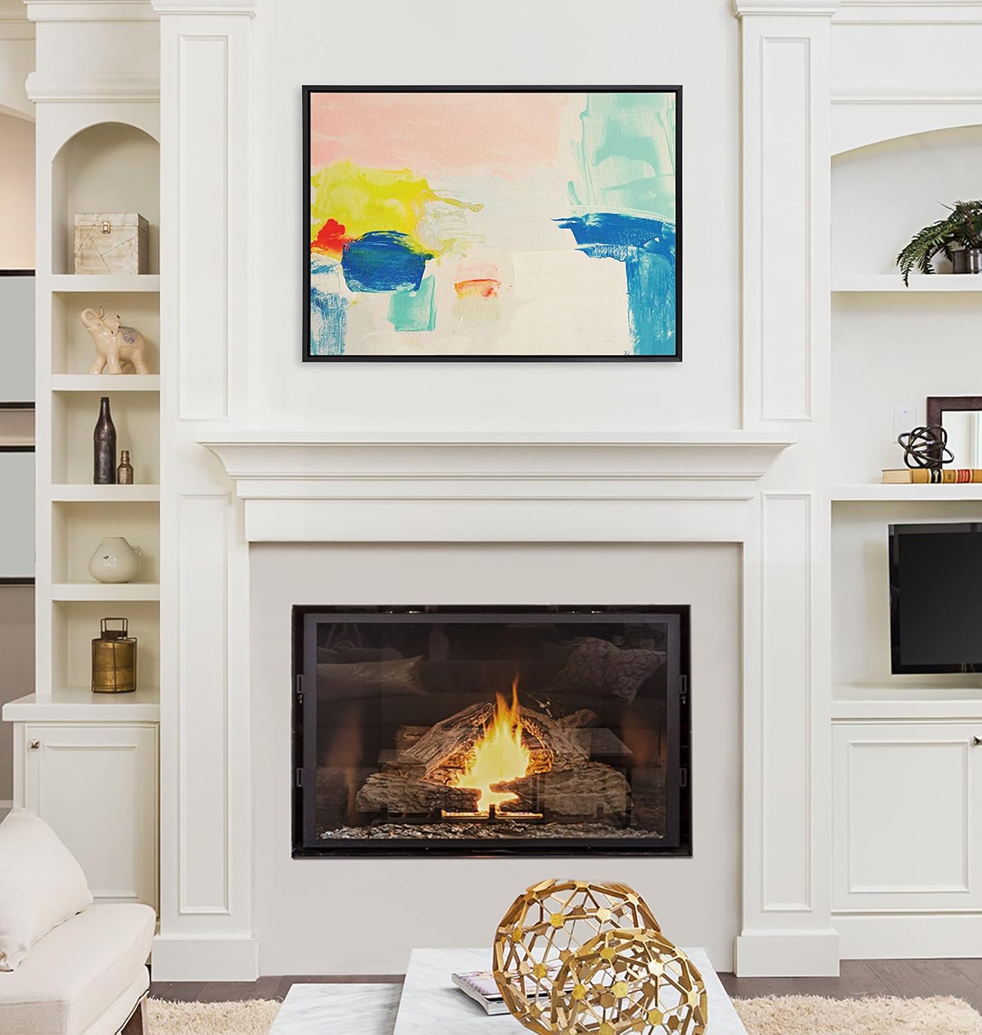 Kate and Laurel Sylvie Pop of Color I Framed Canvas Wall Art by Amy Lighthall 28x38 Gold Modern Abstract Painted Brushstrokes Art for WallBlack