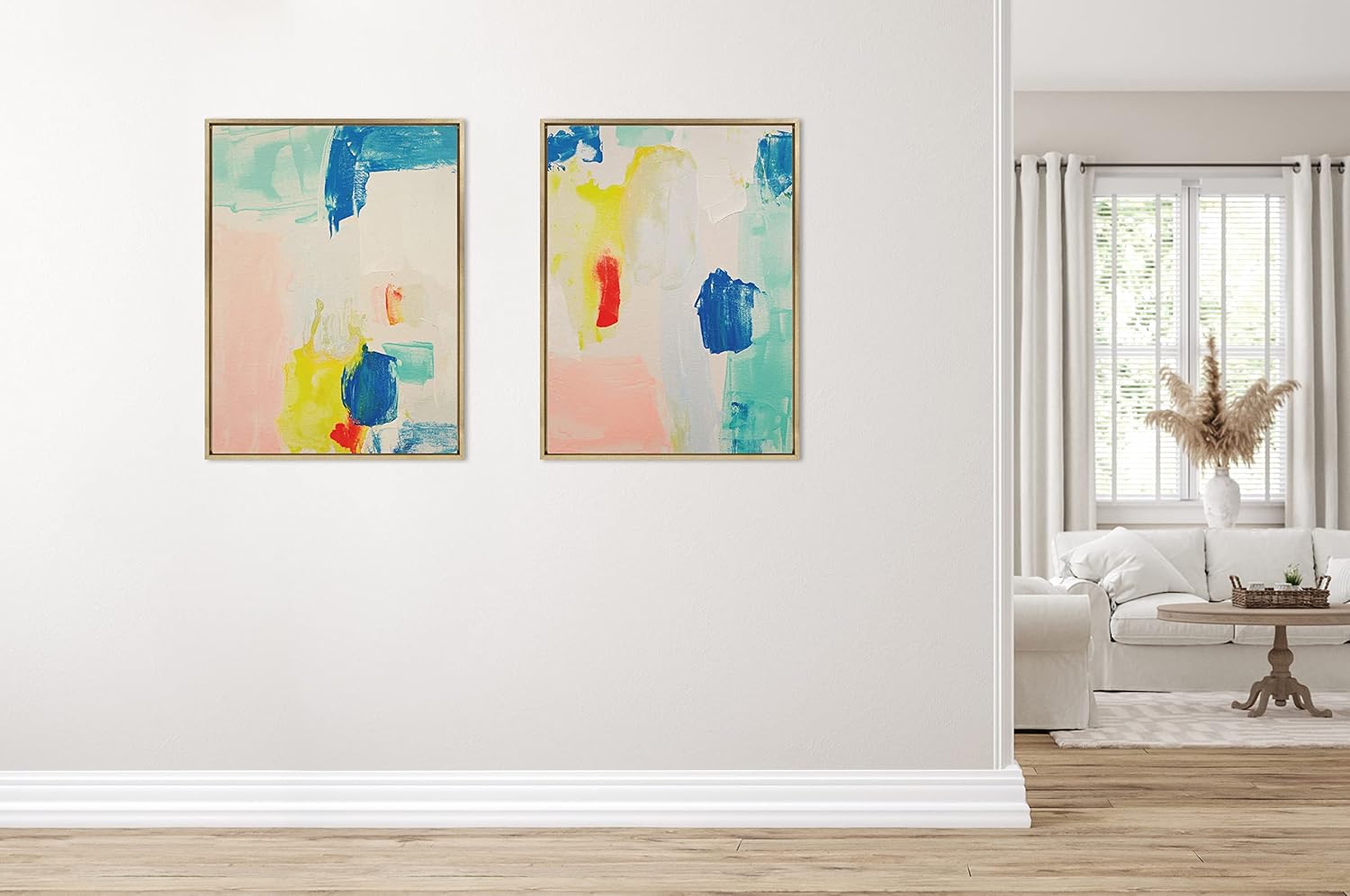 Kate and Laurel Sylvie Pop of Color I Framed Canvas Wall Art by Amy Lighthall 28x38 Gold Modern Abstract Painted Brushstrokes Art for WallGold
