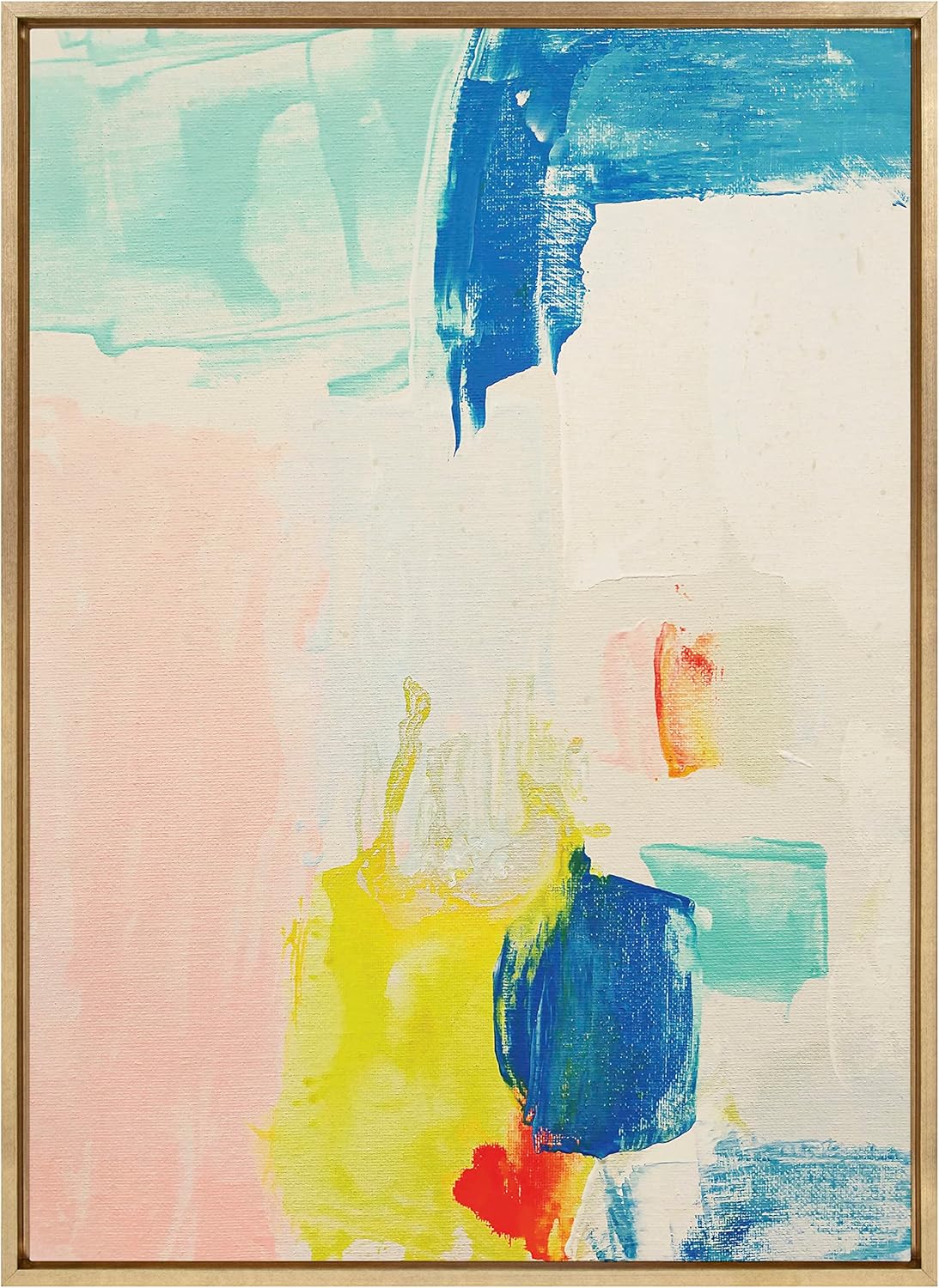Kate and Laurel Sylvie Pop of Color I Framed Canvas Wall Art by Amy Lighthall 28x38 Gold Modern Abstract Painted Brushstrokes Art for WallGold