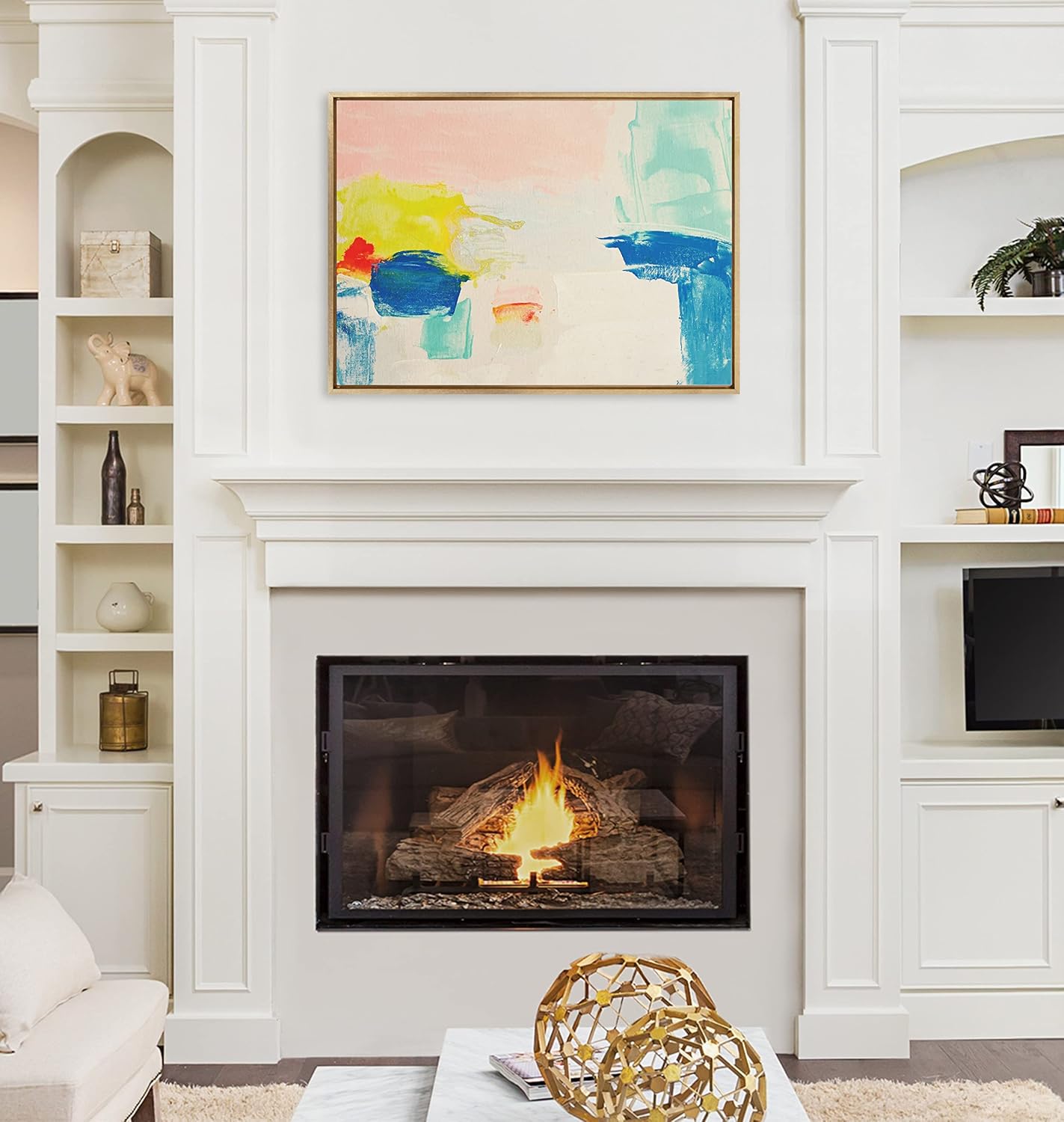 Kate and Laurel Sylvie Pop of Color I Framed Canvas Wall Art by Amy Lighthall 28x38 Gold Modern Abstract Painted Brushstrokes Art for WallGold