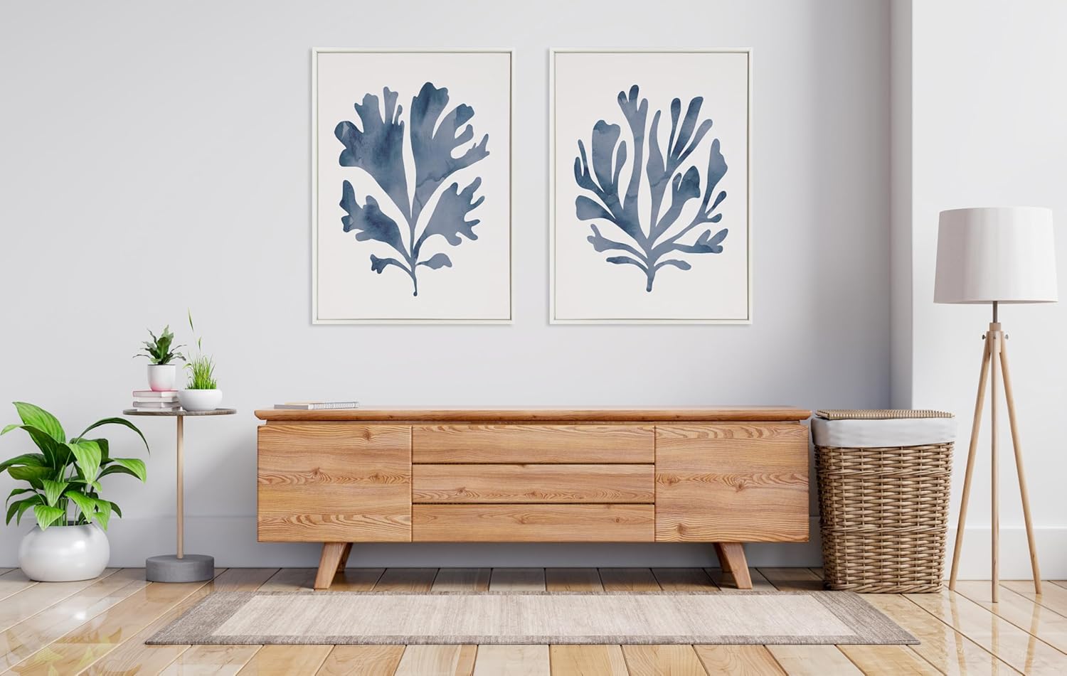 Kate and Laurel Sylvie Sophisticated Neutral Coral Blue 1 and 2 Framed Canvas Wall Art Set by The Creative Bunch Studio 2 Piece 18x24 White Soft Coastal Art for WallWhite
