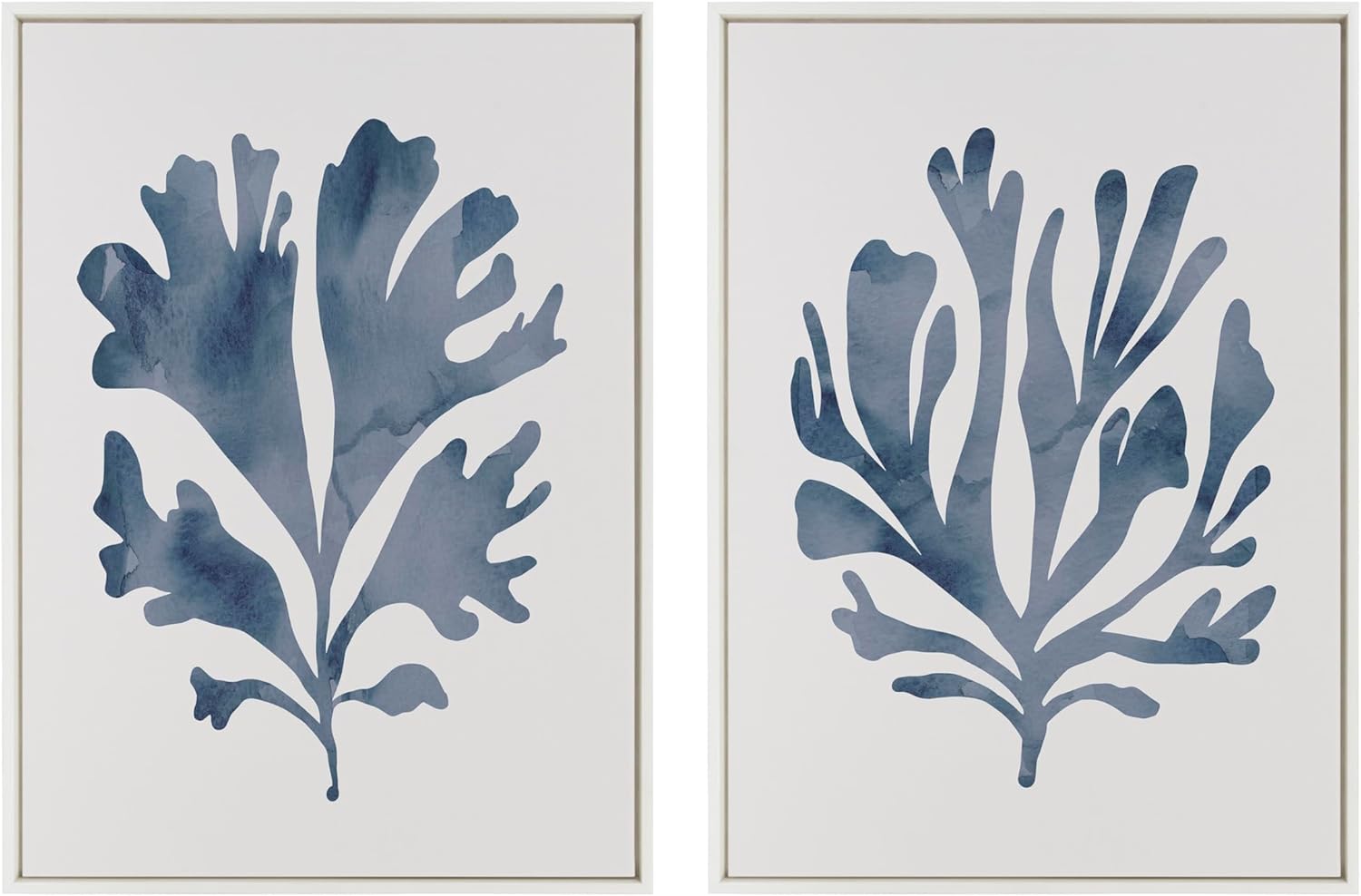 Kate and Laurel Sylvie Sophisticated Neutral Coral Blue 1 and 2 Framed Canvas Wall Art Set by The Creative Bunch Studio 2 Piece 18x24 White Soft Coastal Art for WallWhite