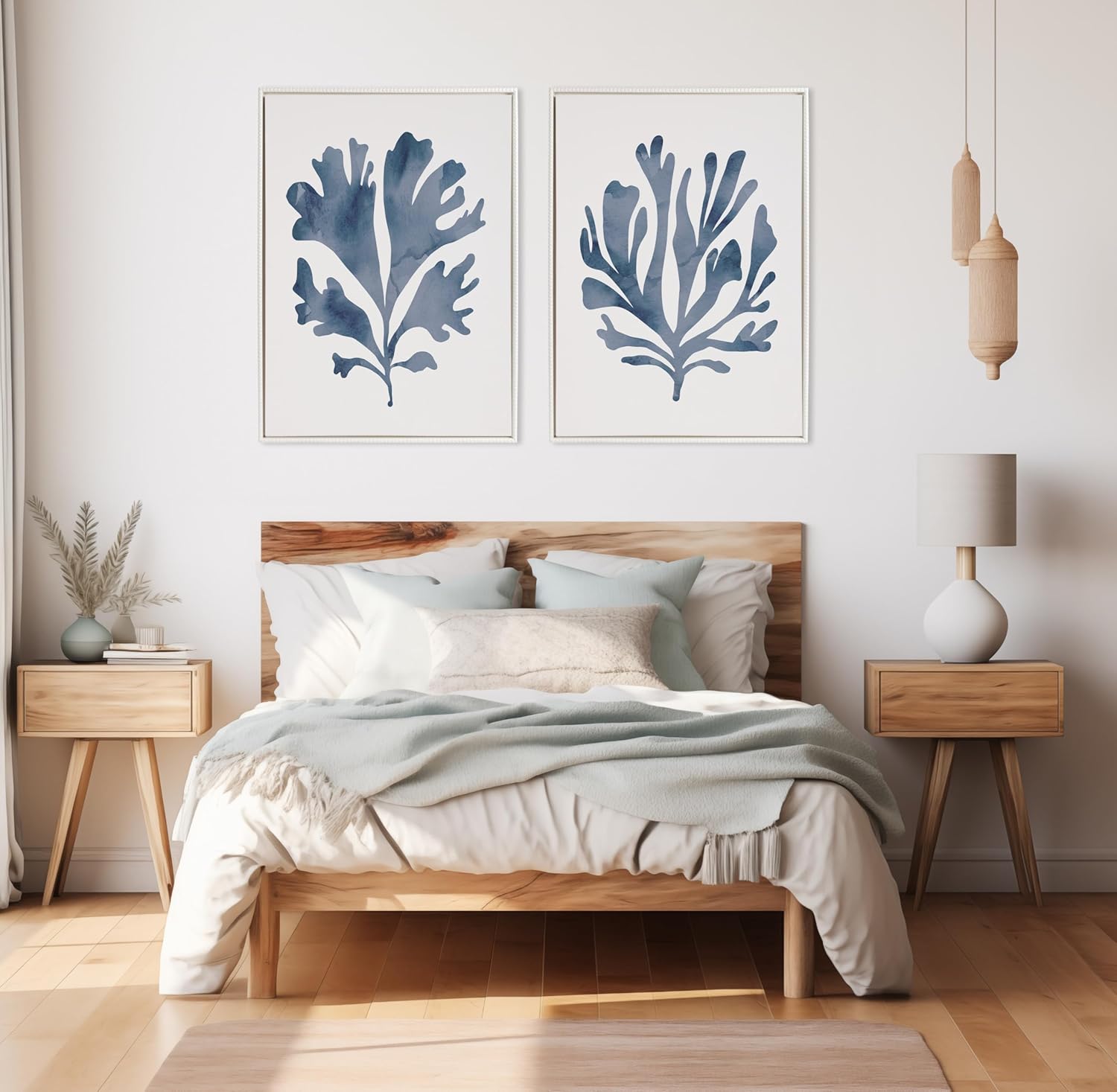 Kate and Laurel Sylvie Sophisticated Neutral Coral Blue 1 and 2 Framed Canvas Wall Art Set by The Creative Bunch Studio 2 Piece 18x24 White Soft Coastal Art for WallWhite