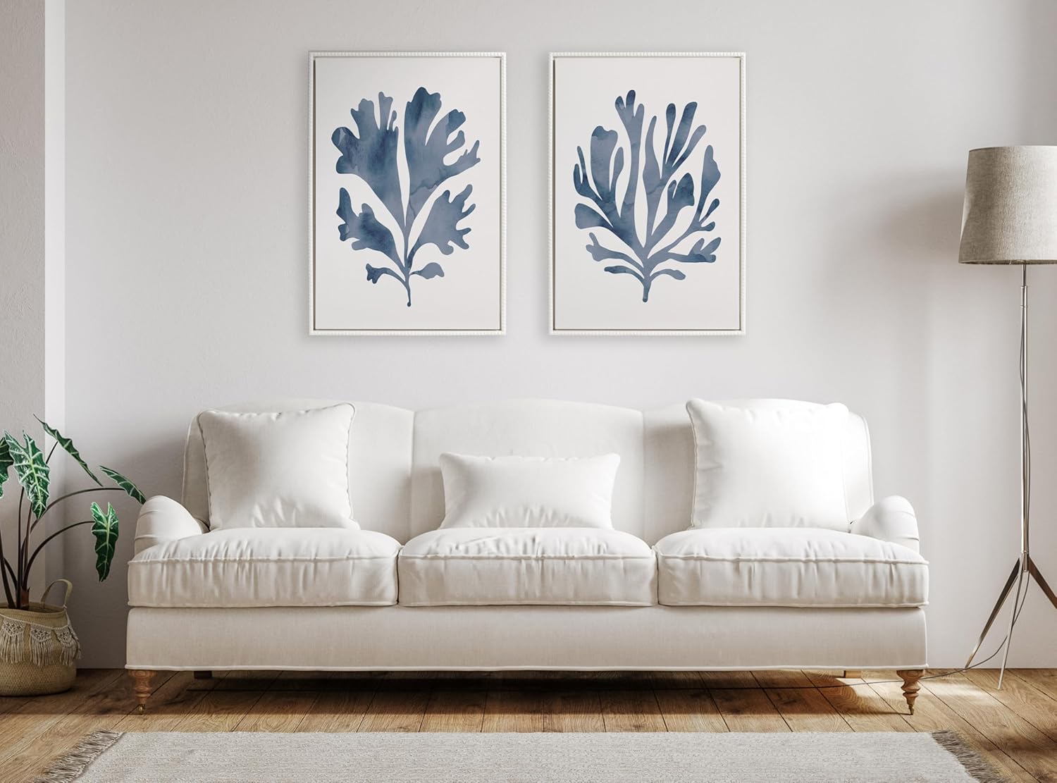Kate and Laurel Sylvie Sophisticated Neutral Coral Blue 1 and 2 Framed Canvas Wall Art Set by The Creative Bunch Studio 2 Piece 18x24 White Soft Coastal Art for WallWhite