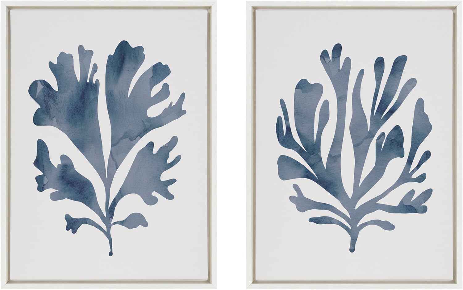 Kate and Laurel Sylvie Sophisticated Neutral Coral Blue 1 and 2 Framed Canvas Wall Art Set by The Creative Bunch Studio 2 Piece 18x24 White Soft Coastal Art for WallWhite
