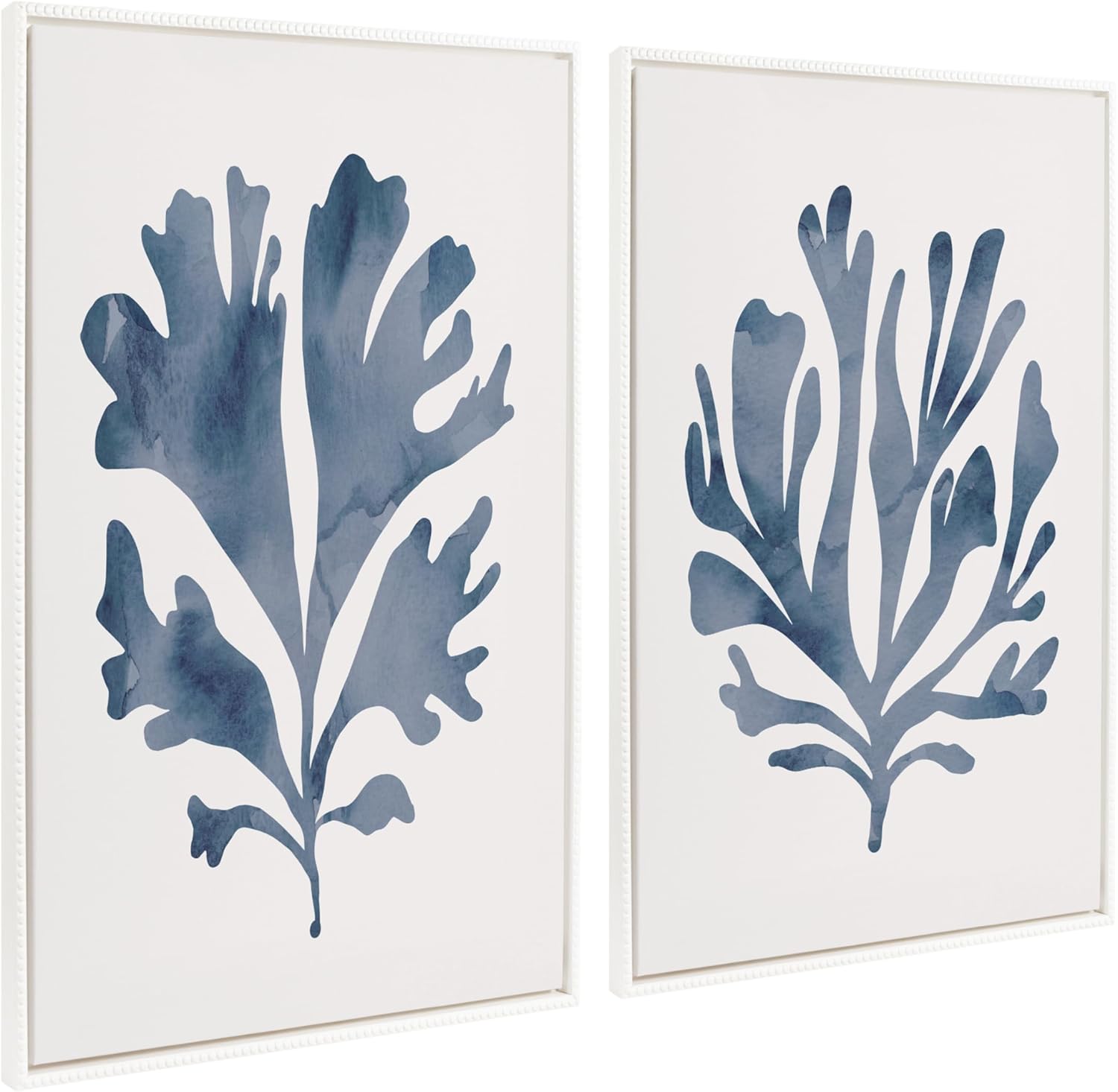 Kate and Laurel Sylvie Sophisticated Neutral Coral Blue 1 and 2 Framed Canvas Wall Art Set by The Creative Bunch Studio 2 Piece 18x24 White Soft Coastal Art for WallWhite