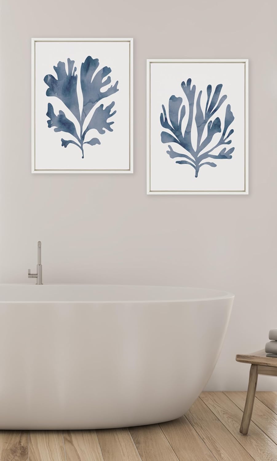 Kate and Laurel Sylvie Sophisticated Neutral Coral Blue 1 and 2 Framed Canvas Wall Art Set by The Creative Bunch Studio 2 Piece 18x24 White Soft Coastal Art for WallWhite