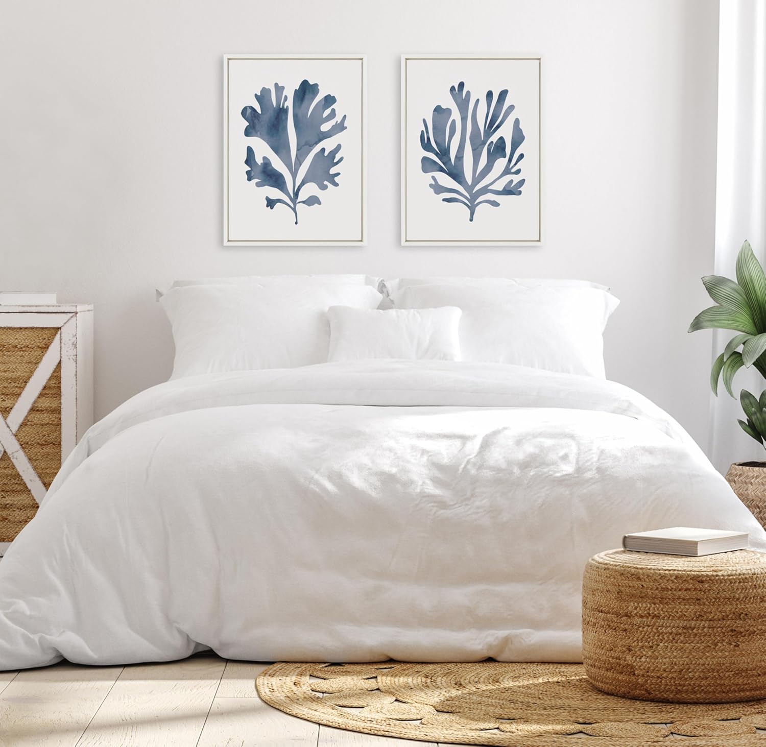 Kate and Laurel Sylvie Sophisticated Neutral Coral Blue 1 and 2 Framed Canvas Wall Art Set by The Creative Bunch Studio 2 Piece 18x24 White Soft Coastal Art for WallWhite
