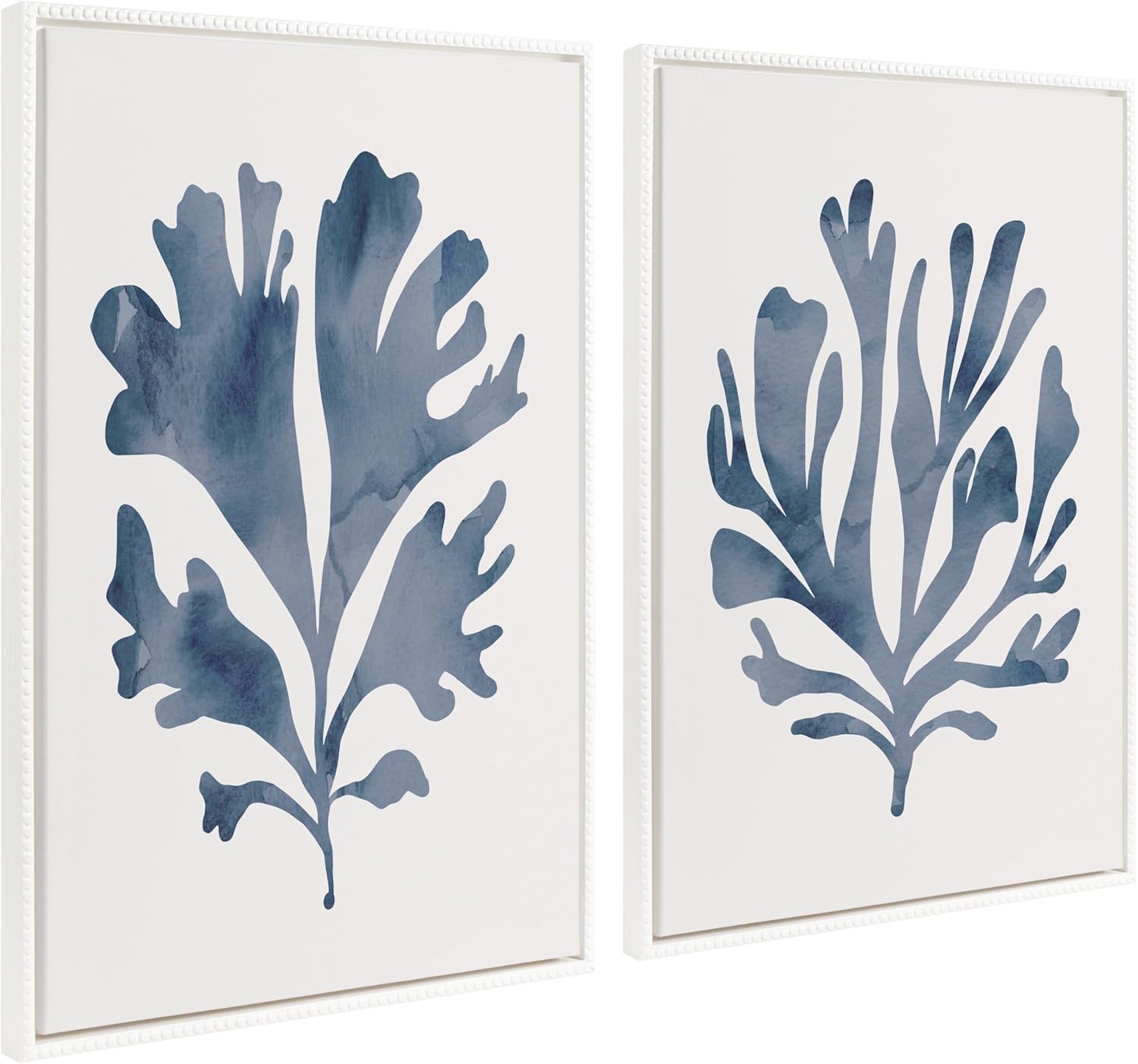 Kate and Laurel Sylvie Sophisticated Neutral Coral Blue 1 and 2 Framed Canvas Wall Art Set by The Creative Bunch Studio 2 Piece 18x24 White Soft Coastal Art for WallWhite