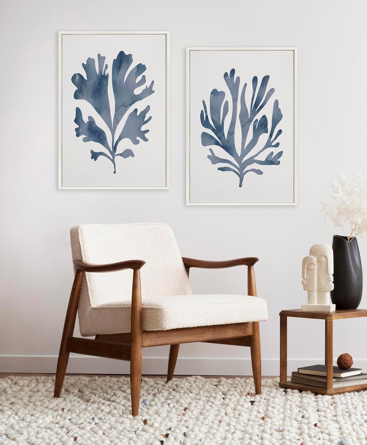 Kate and Laurel Sylvie Sophisticated Neutral Coral Blue 1 and 2 Framed Canvas Wall Art Set by The Creative Bunch Studio 2 Piece Set 23x33 White Soft Coastal Art for Wall