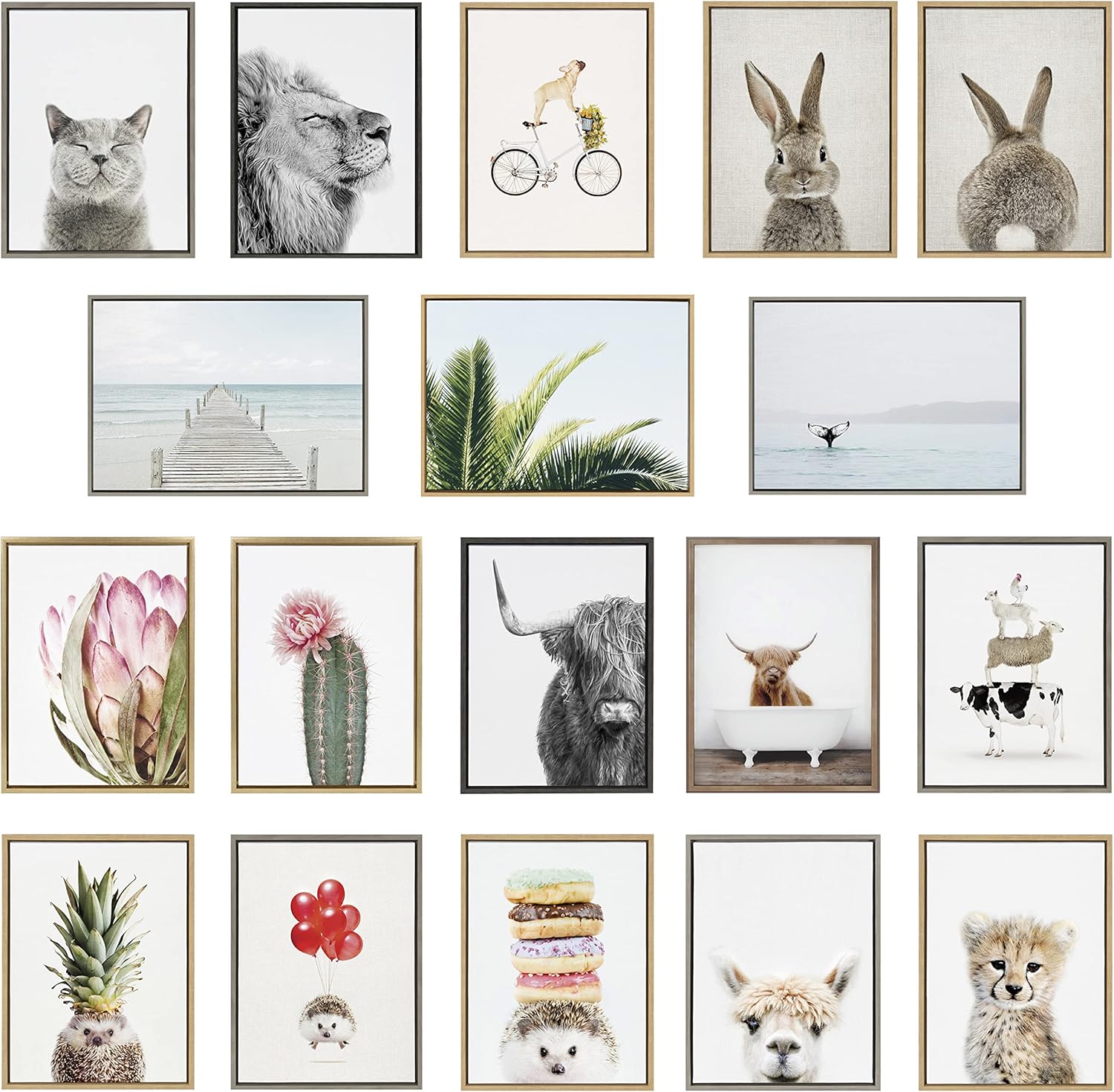 Kate and Laurel Sylvie Sunrise Cactus Pink Cactus Flower and Cactus 25 Framed Canvas Wall Art Set by Amy Peterson Art Studio 3 Piece Set 16x20 and 23x33 Natural Southwest Desert Wall Dcor