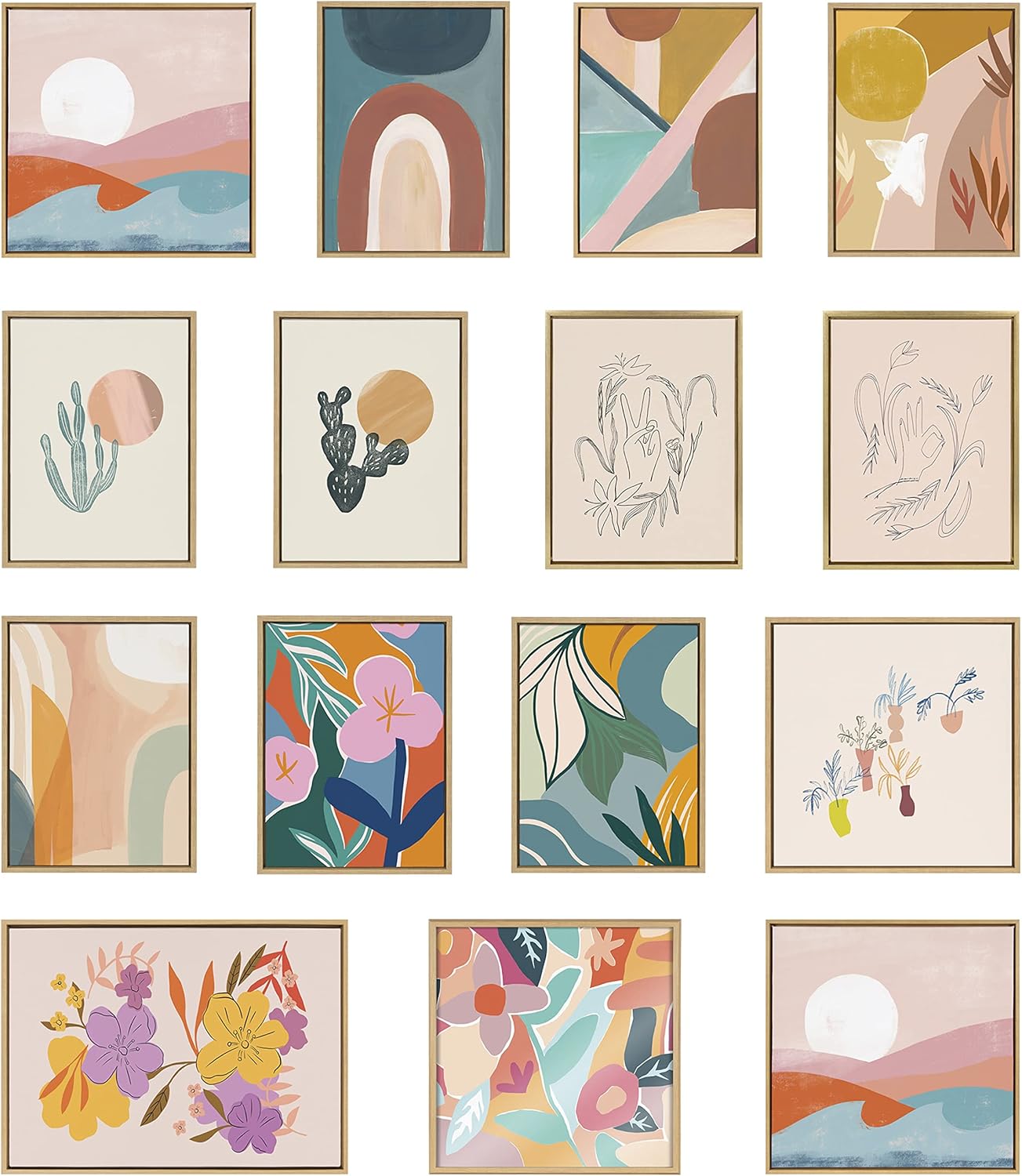 Kate and Laurel Sylvie Sunrise Over Marrakesh 1 and 2 Framed Canvas Wall Art Set by Kate Aurelia Holloway 2 Piece Set 18x24 Natural Modern Abstract Colorful Wall Dcor Set