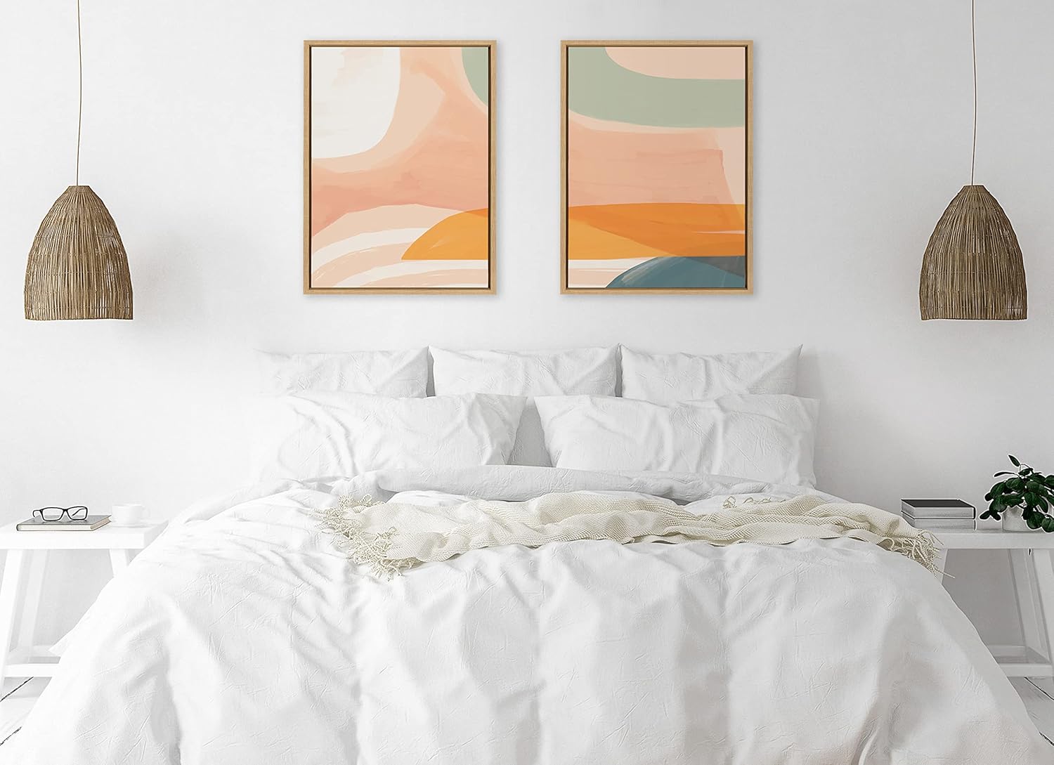 Kate and Laurel Sylvie Sunrise Over Marrakesh 1 and 2 Framed Canvas Wall Art Set by Kate Aurelia Holloway 2 Piece Set 18x24 Natural Modern Abstract Colorful Wall Dcor Set