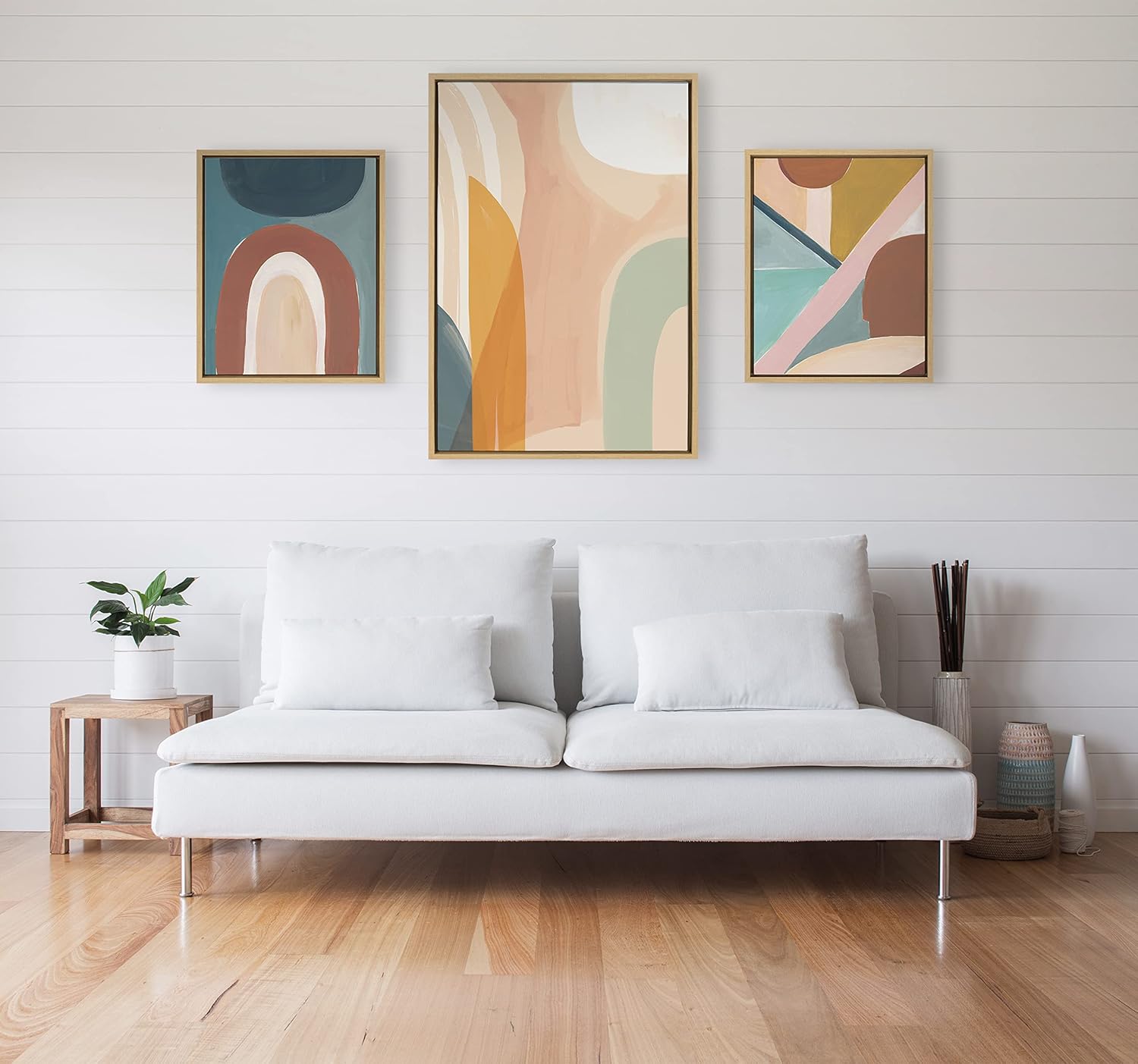 Kate and Laurel Sylvie Sunrise Over Marrakesh Teotitlan Valley Study 1 and 2 Framed Canvas Wall Art Set by Kate Aurelia Holloway 3 Piece Set 23x33 and 16x20 Natural MidCentury Modern Abstract Art